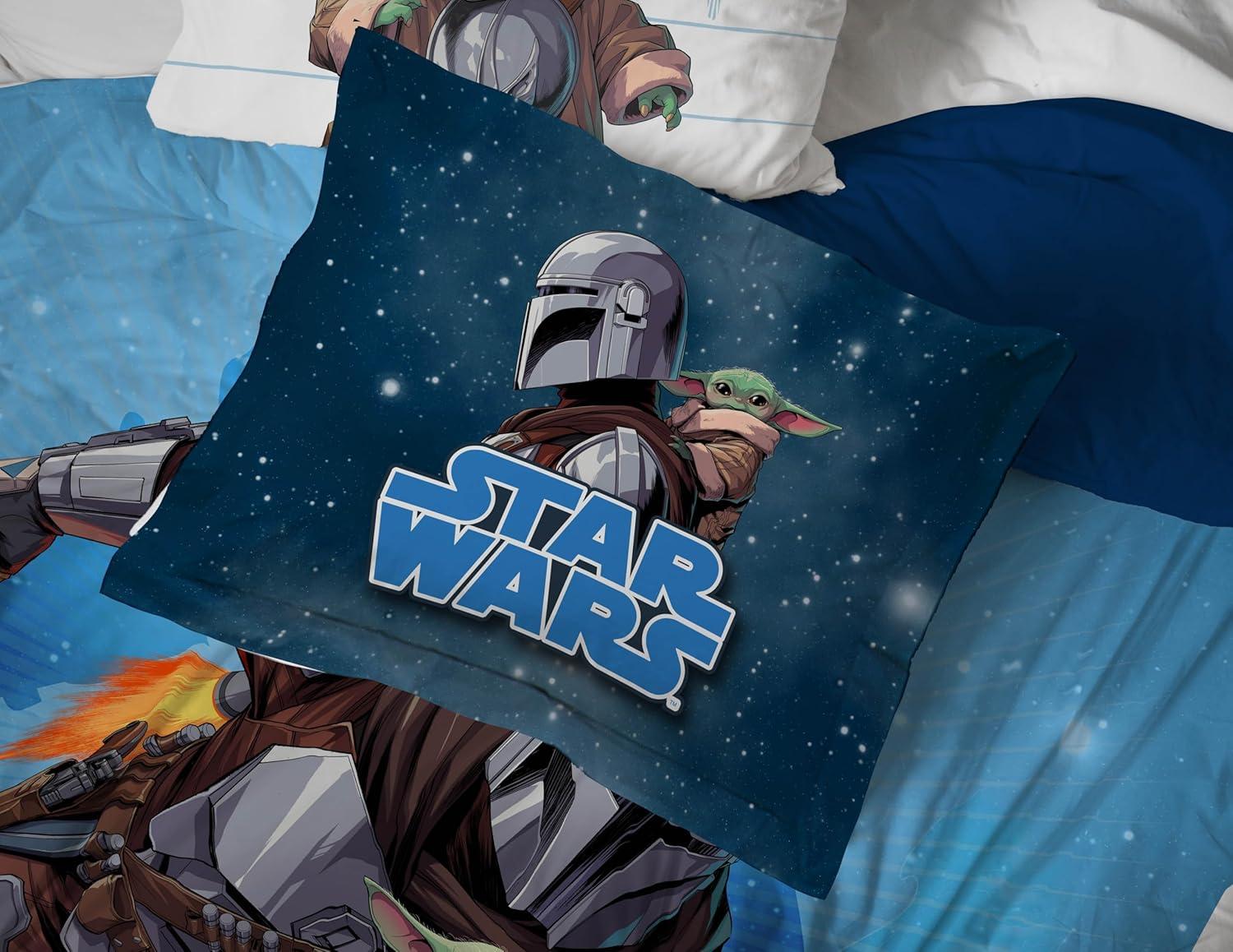 imageJay Franco Kids Comforter Set Includes Sheets and Pillow Covers Soft and Cozy Bed Set for Stylish Room Decor Beige Harry Potter 5 Piece Twin Size BeddingBlue the Mandalorian