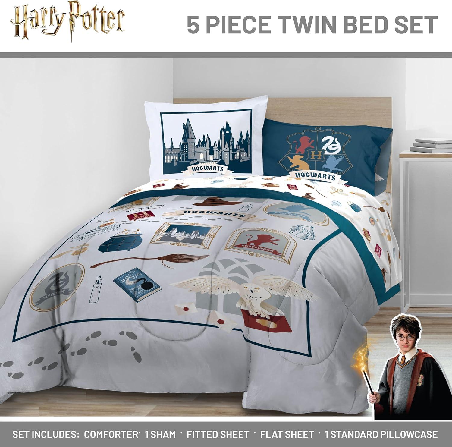 imageJay Franco Kids Comforter Set Includes Sheets and Pillow Covers Soft and Cozy Bed Set for Stylish Room Decor Beige Harry Potter 5 Piece Twin Size BeddingDark Grey Harry Potter