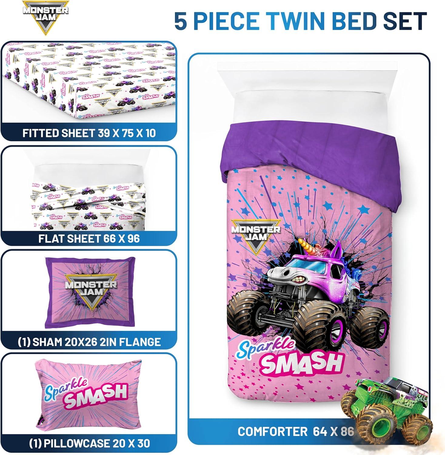 imageJay Franco Kids Comforter Set Includes Sheets and Pillow Covers Soft and Cozy Bed Set for Stylish Room Decor Beige Harry Potter 5 Piece Twin Size BeddingPink Monster Jam