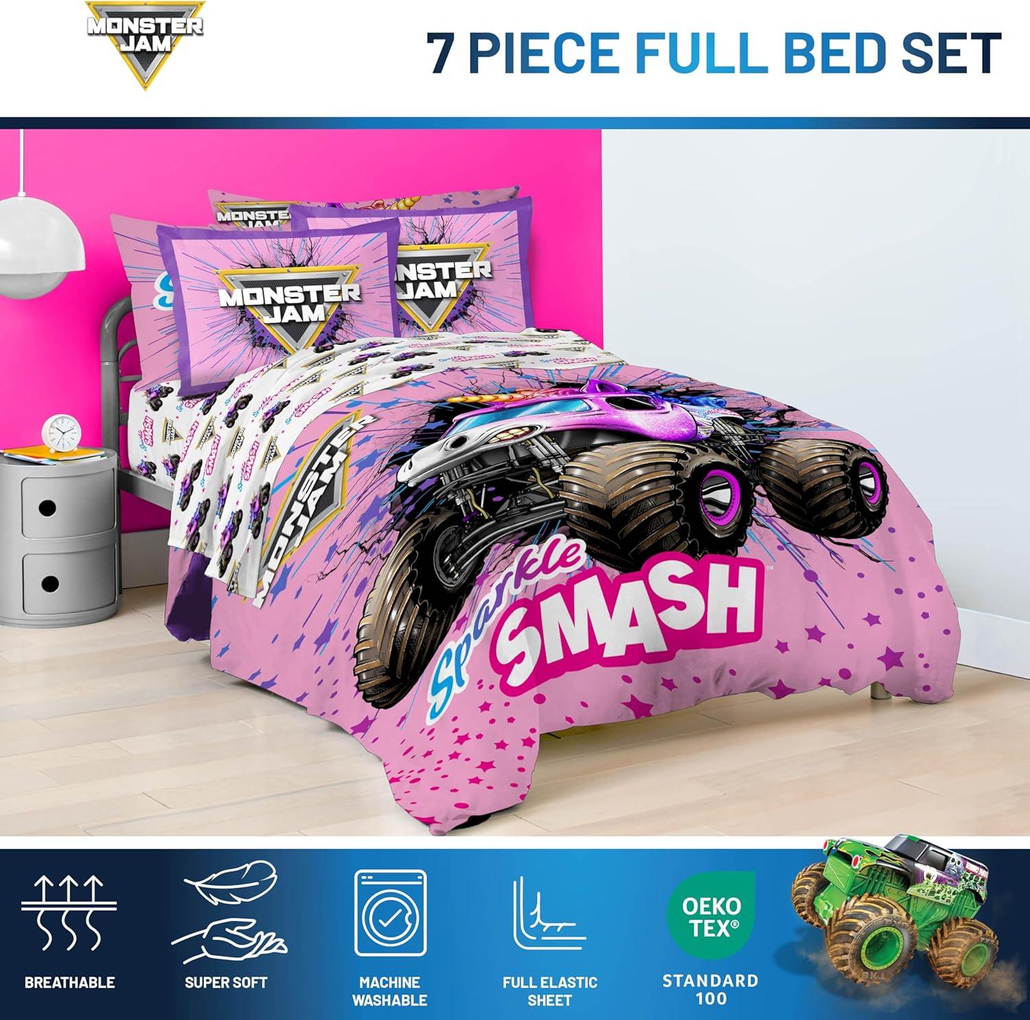 imageJay Franco Kids Comforter Set Includes Sheets and Pillow Covers Soft and Cozy Bed Set for Stylish Room Decor Beige Harry Potter 5 Piece Twin Size BeddingPink Monster Jam