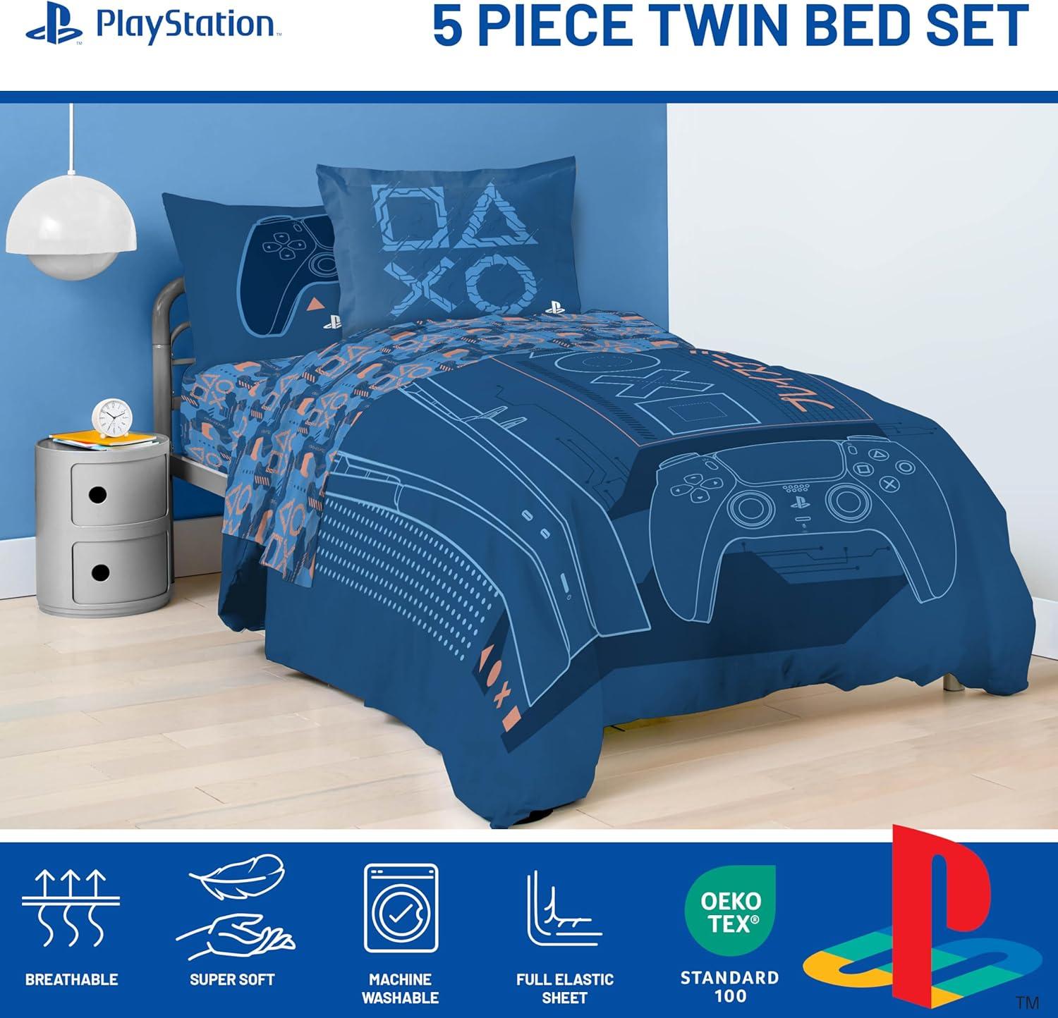 imageJay Franco Kids Comforter Set Includes Sheets and Pillow Covers Soft and Cozy Bed Set for Stylish Room Decor Beige Harry Potter 5 Piece Twin Size BeddingBlue Playstation