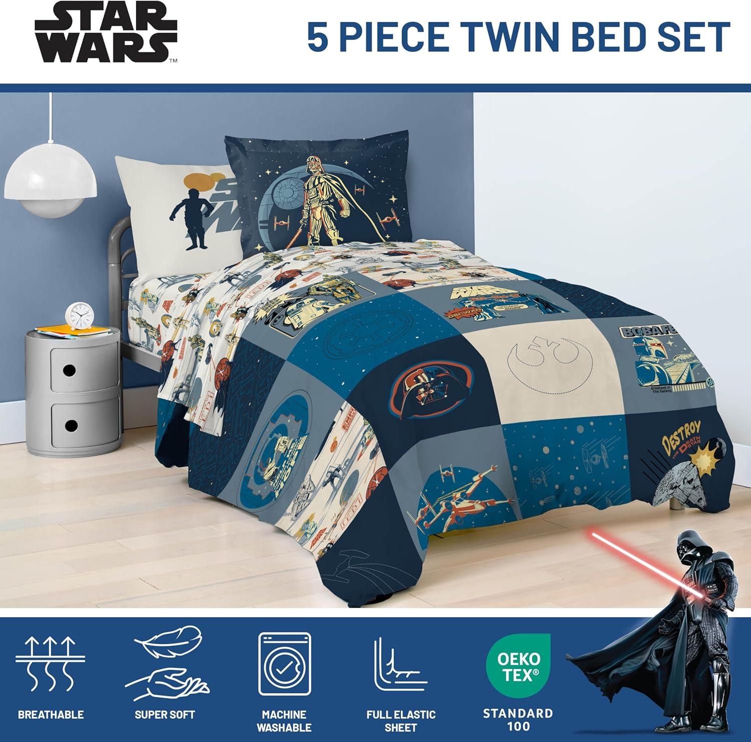 imageJay Franco Kids Comforter Set Includes Sheets and Pillow Covers Soft and Cozy Bed Set for Stylish Room Decor Beige Harry Potter 5 Piece Twin Size BeddingBlue Star Wars 01