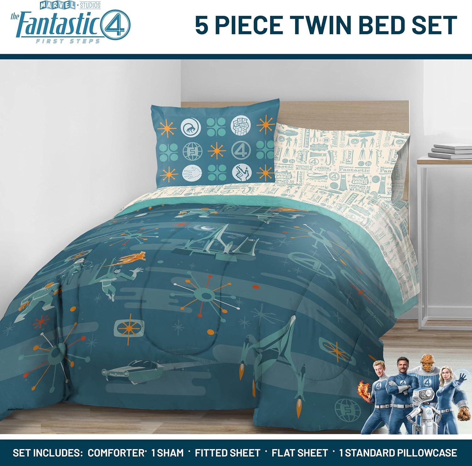 imageJay Franco Kids Comforter Set Includes Sheets and Pillow Covers Soft and Cozy Bed Set for Stylish Room Decor Beige Harry Potter 5 Piece Twin Size BeddingBlue Fantastic Four