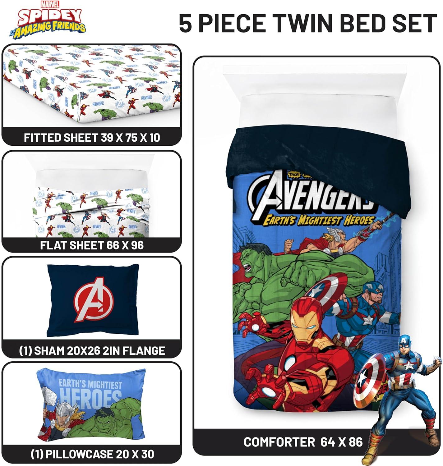 imageJay Franco Kids Comforter Set Includes Sheets and Pillow Covers Soft and Cozy Bed Set for Stylish Room Decor Beige Harry Potter 5 Piece Twin Size BeddingBlue Avengers