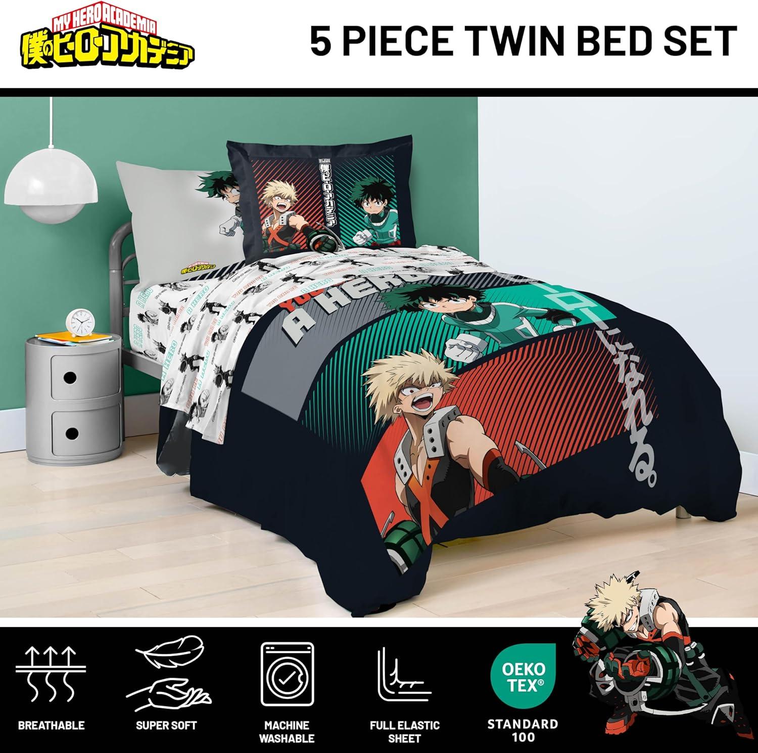 imageJay Franco Kids Comforter Set Includes Sheets and Pillow Covers Soft and Cozy Bed Set for Stylish Room Decor Beige Harry Potter 5 Piece Twin Size BeddingBlack My Hero Academia