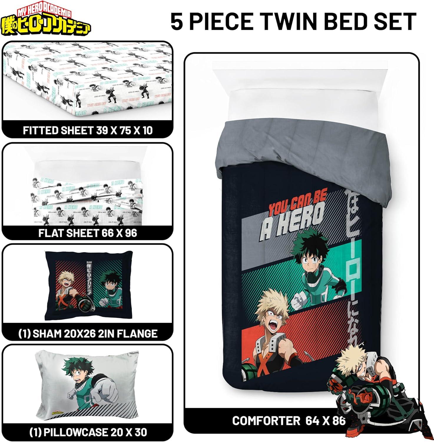 imageJay Franco Kids Comforter Set Includes Sheets and Pillow Covers Soft and Cozy Bed Set for Stylish Room Decor Beige Harry Potter 5 Piece Twin Size BeddingBlack My Hero Academia