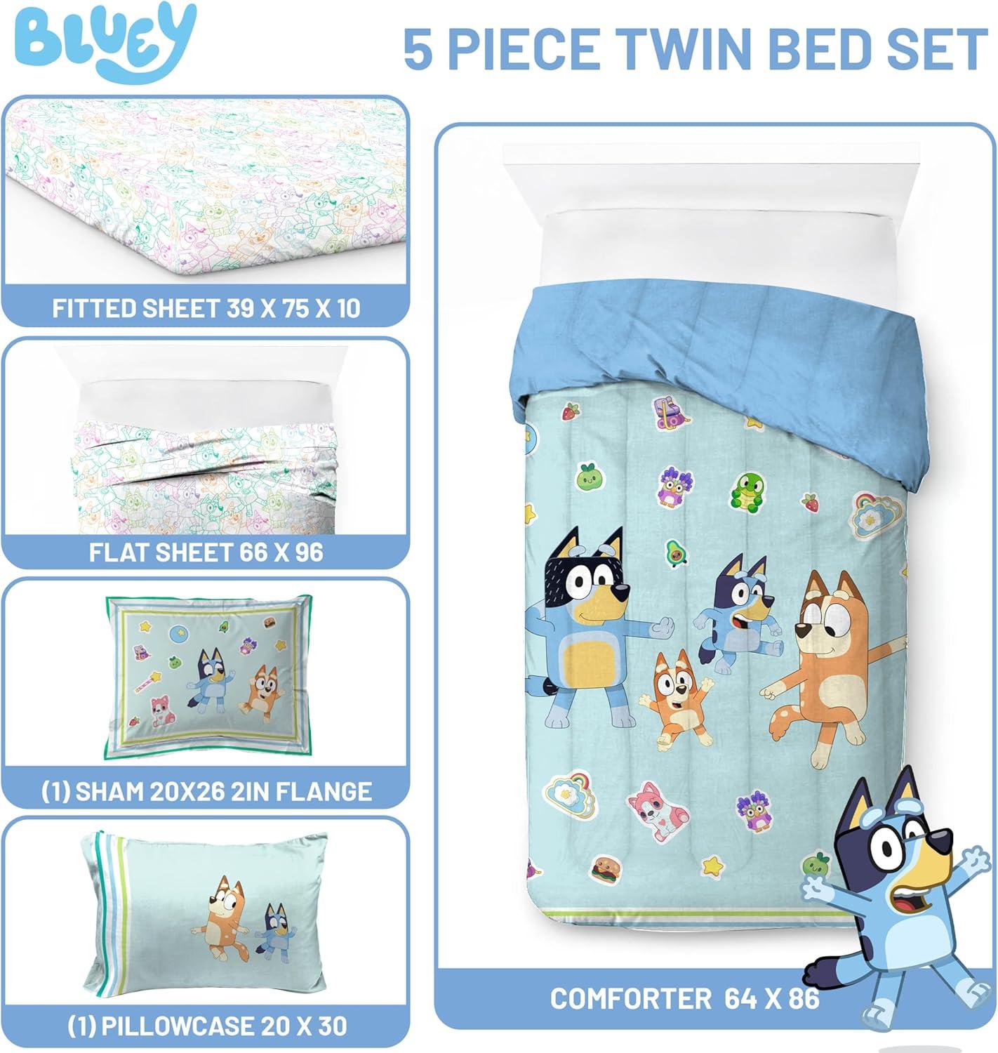 imageJay Franco Kids Comforter Set Includes Sheets and Pillow Covers Soft and Cozy Bed Set for Stylish Room Decor Beige Harry Potter 5 Piece Twin Size BeddingBlue Bluey