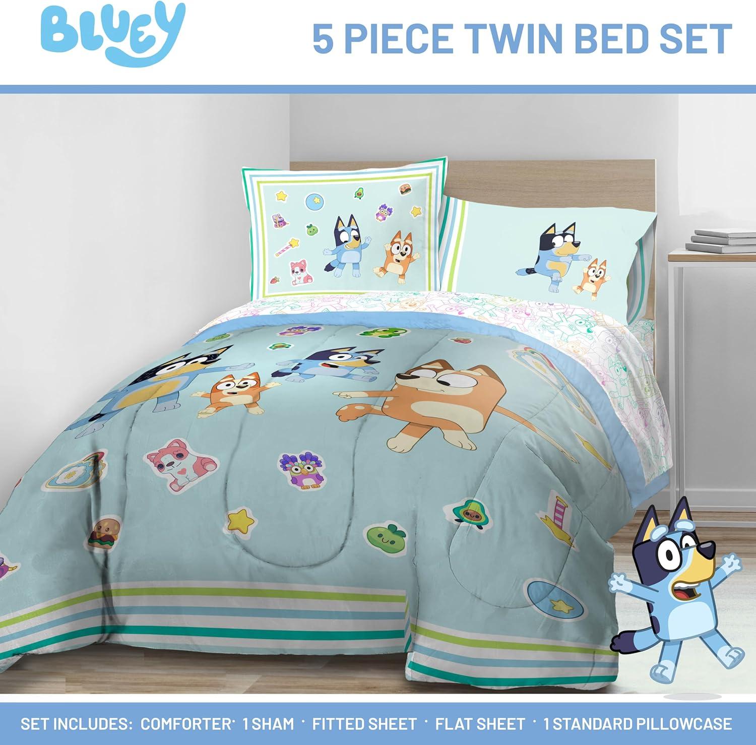 imageJay Franco Kids Comforter Set Includes Sheets and Pillow Covers Soft and Cozy Bed Set for Stylish Room Decor Beige Harry Potter 5 Piece Twin Size BeddingBlue Bluey
