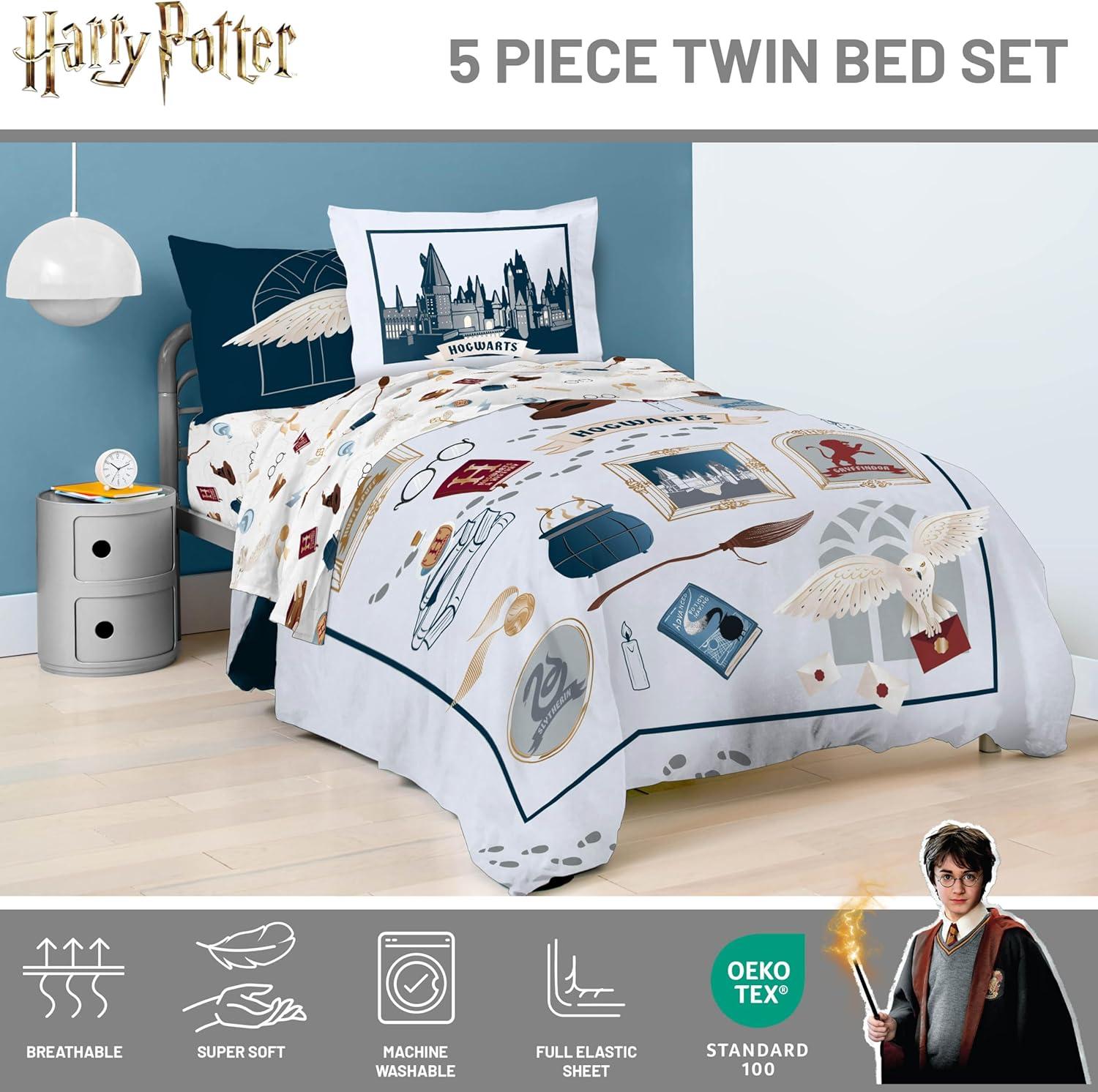 imageJay Franco Kids Comforter Set Includes Sheets and Pillow Covers Soft and Cozy Bed Set for Stylish Room Decor Beige Harry Potter 5 Piece Twin Size BeddingDark Grey Harry Potter