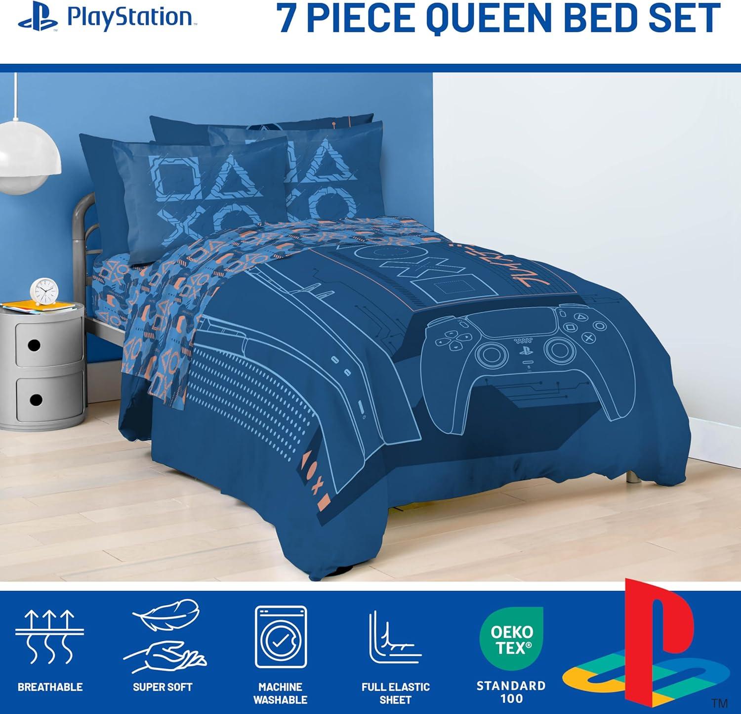 imageJay Franco Kids Comforter Set Includes Sheets and Pillow Covers Soft and Cozy Bed Set for Stylish Room Decor Beige Harry Potter 5 Piece Twin Size BeddingBlue Playstation