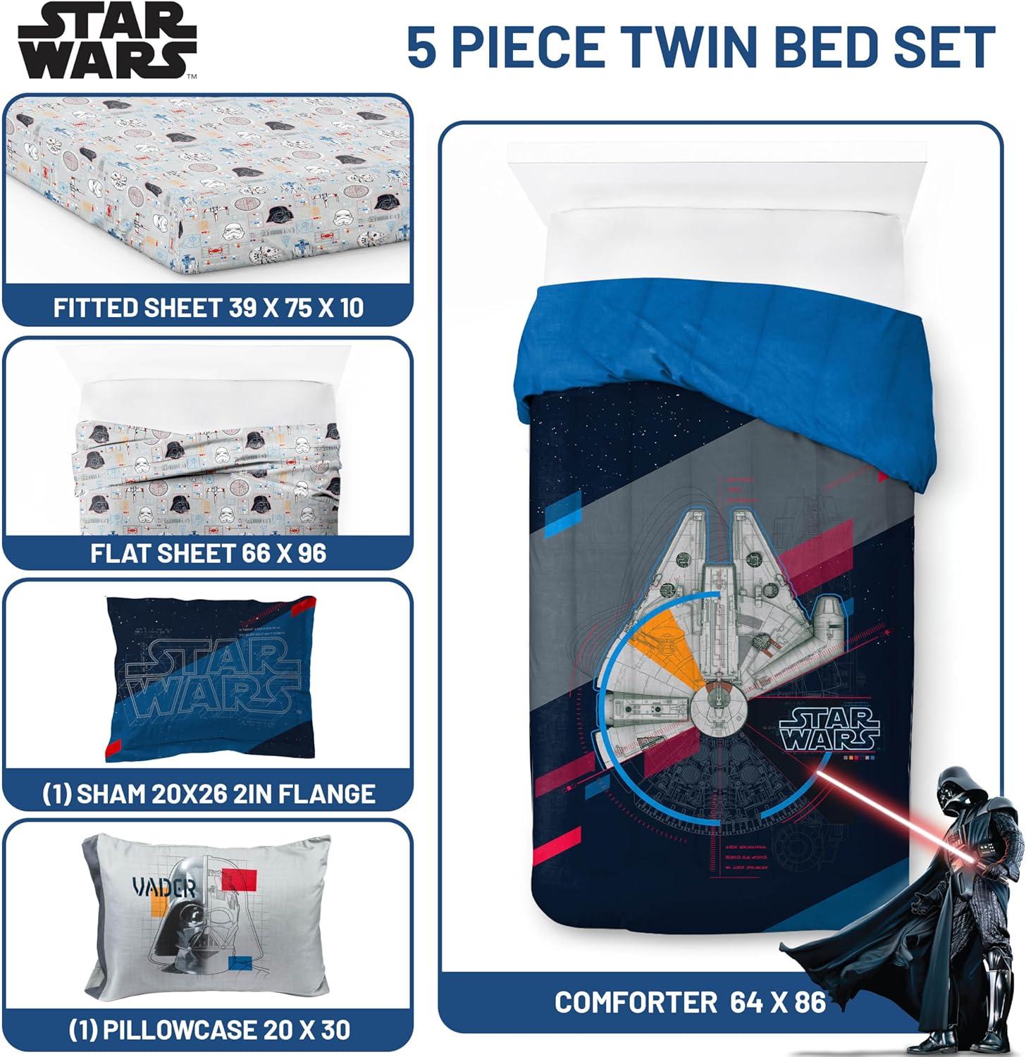 imageJay Franco Kids Comforter Set Includes Sheets and Pillow Covers Soft and Cozy Bed Set for Stylish Room Decor Beige Harry Potter 5 Piece Twin Size BeddingDark Blue Star Wars