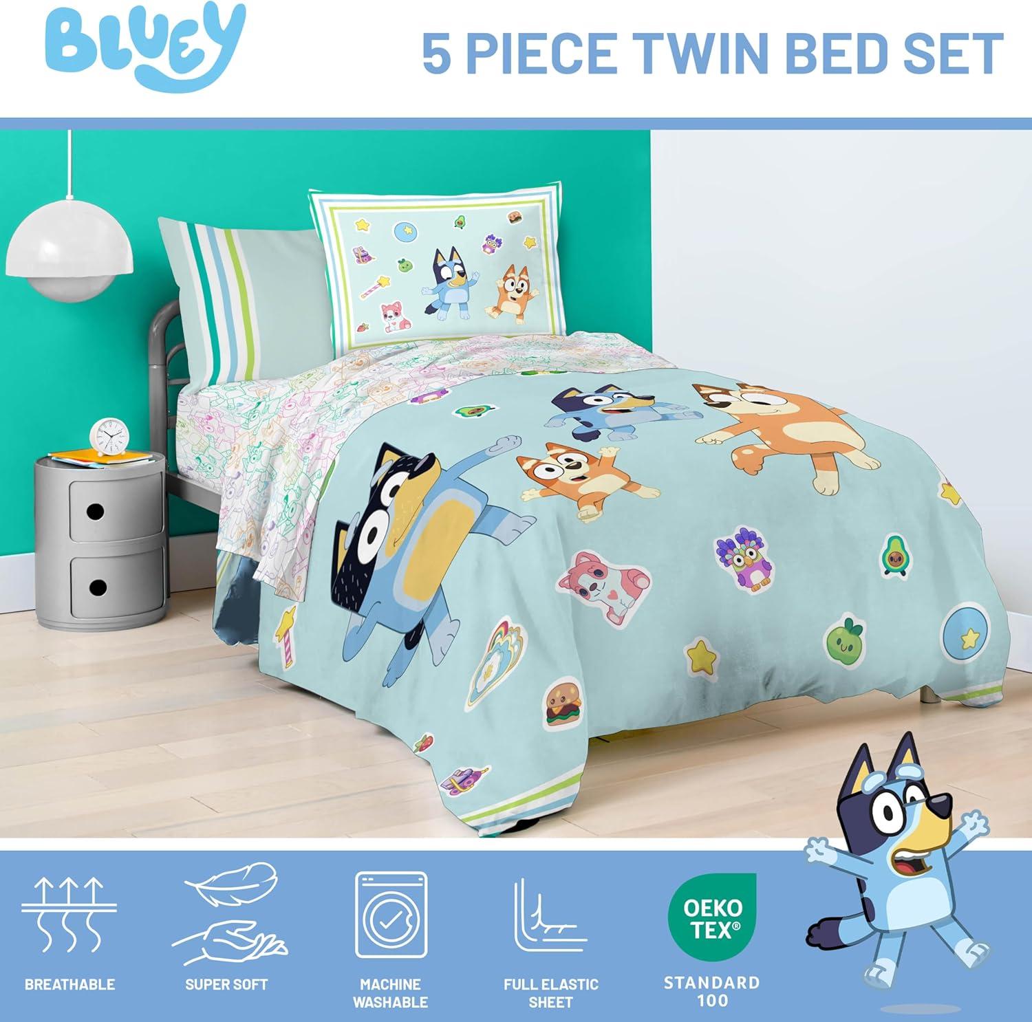 imageJay Franco Kids Comforter Set Includes Sheets and Pillow Covers Soft and Cozy Bed Set for Stylish Room Decor Beige Harry Potter 5 Piece Twin Size BeddingBlue Bluey