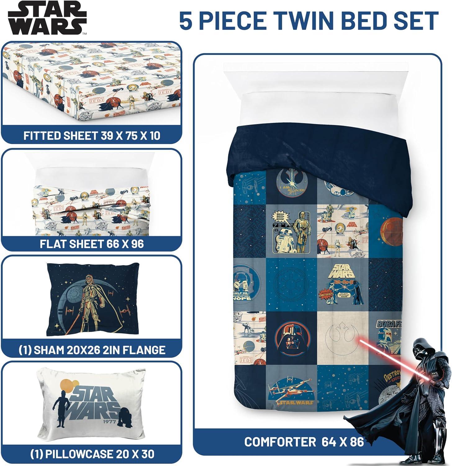 imageJay Franco Kids Comforter Set Includes Sheets and Pillow Covers Soft and Cozy Bed Set for Stylish Room Decor Beige Harry Potter 5 Piece Twin Size BeddingBlue Star Wars 01