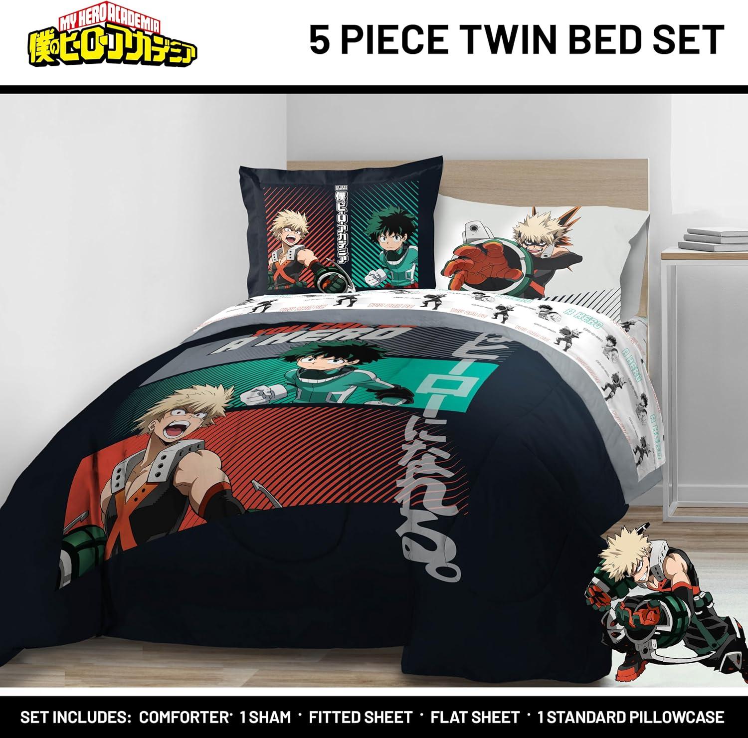 imageJay Franco Kids Comforter Set Includes Sheets and Pillow Covers Soft and Cozy Bed Set for Stylish Room Decor Beige Harry Potter 5 Piece Twin Size BeddingBlack My Hero Academia