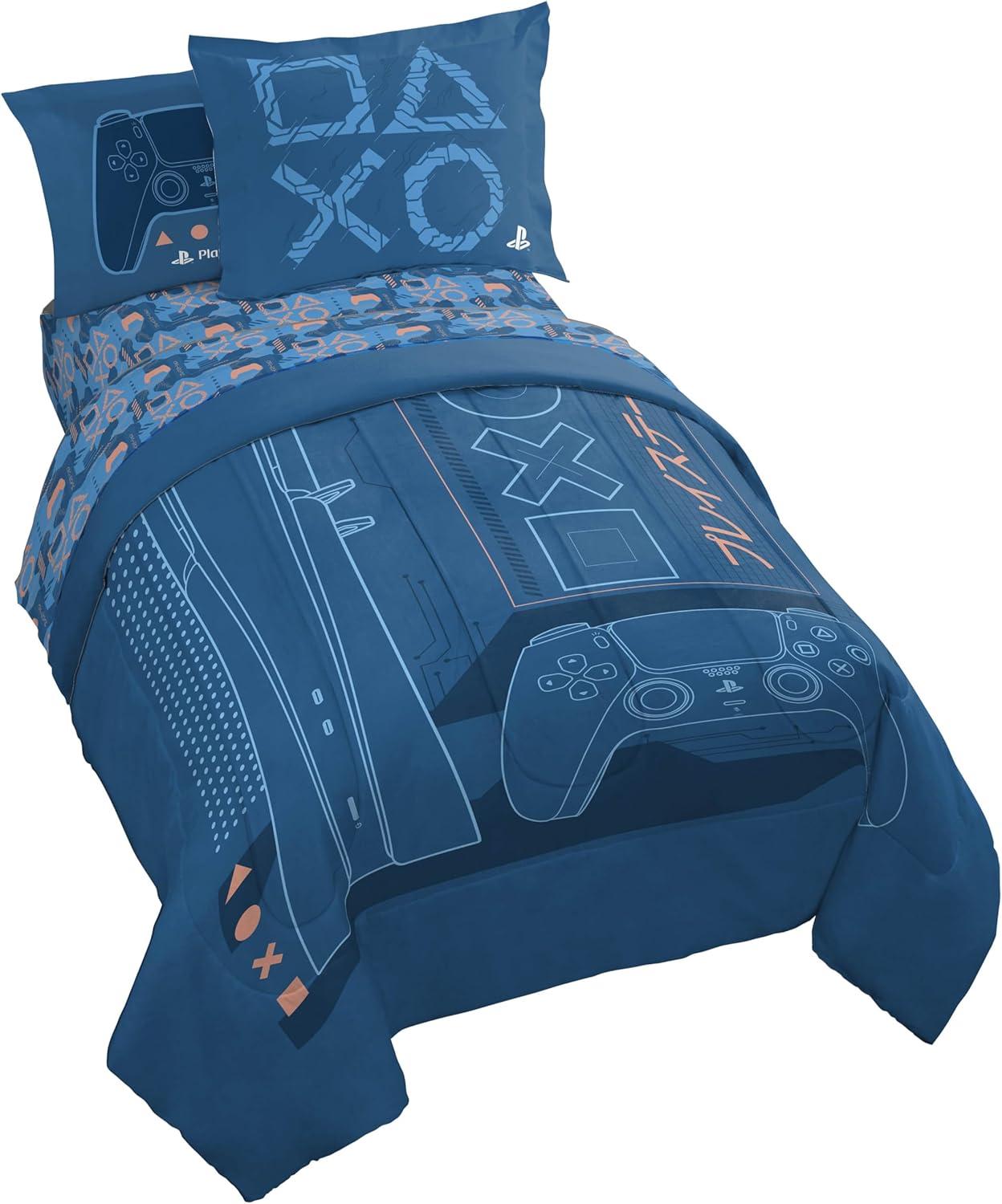 imageJay Franco Kids Comforter Set Includes Sheets and Pillow Covers Soft and Cozy Bed Set for Stylish Room Decor Beige Harry Potter 5 Piece Twin Size BeddingBlue Playstation