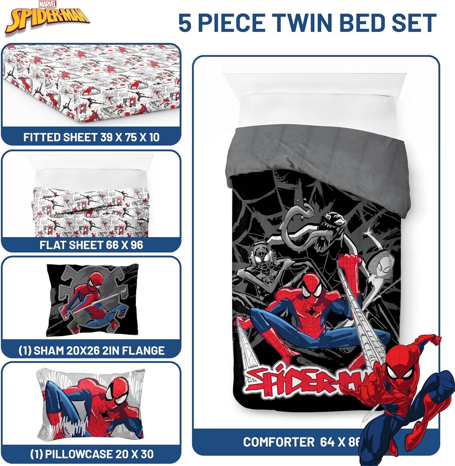 imageJay Franco Kids Comforter Set Includes Sheets and Pillow Covers Soft and Cozy Bed Set for Stylish Room Decor Beige Harry Potter 5 Piece Twin Size BeddingBlack Spiderman