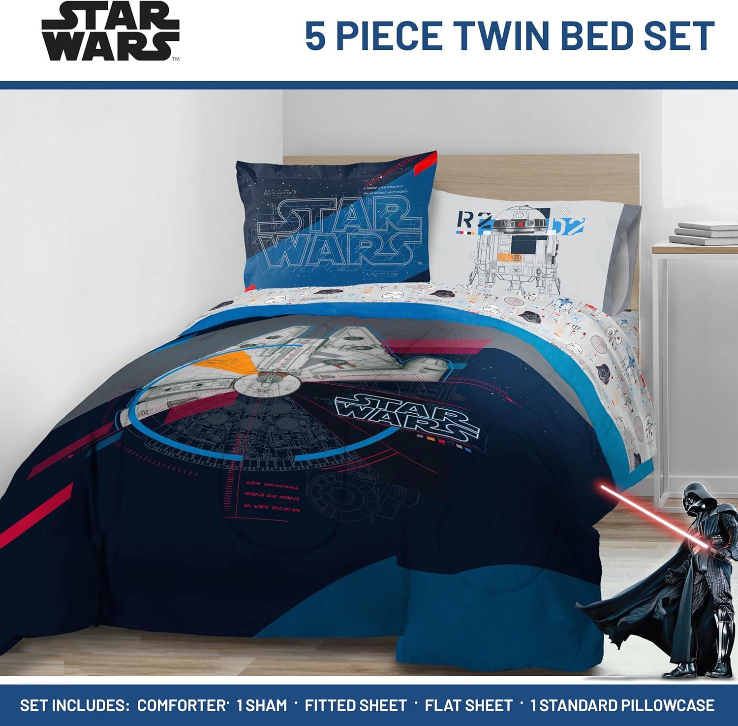 imageJay Franco Kids Comforter Set Includes Sheets and Pillow Covers Soft and Cozy Bed Set for Stylish Room Decor Beige Harry Potter 5 Piece Twin Size BeddingDark Blue Star Wars