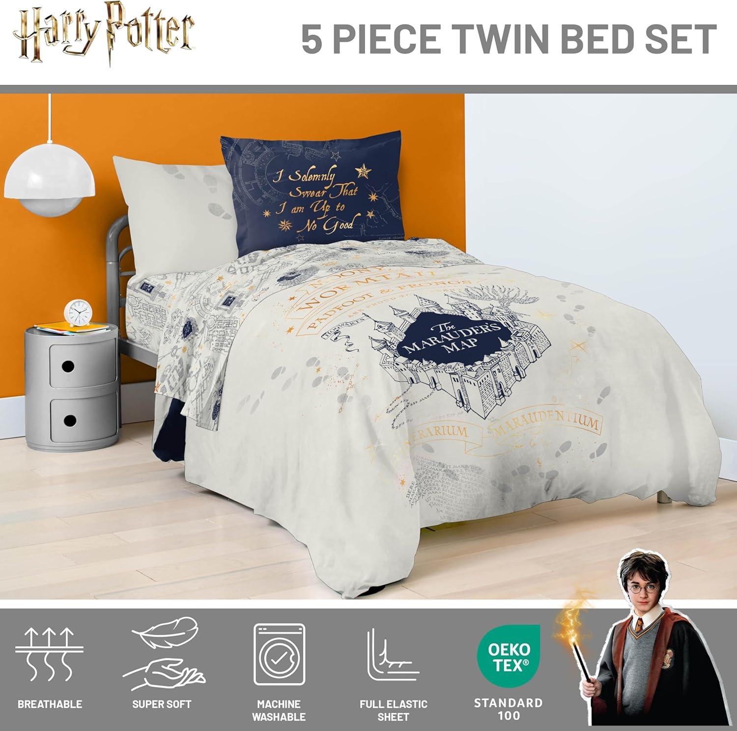 imageJay Franco Kids Comforter Set Includes Sheets and Pillow Covers Soft and Cozy Bed Set for Stylish Room Decor Beige Harry Potter 5 Piece Twin Size BeddingBeige Harry Potter