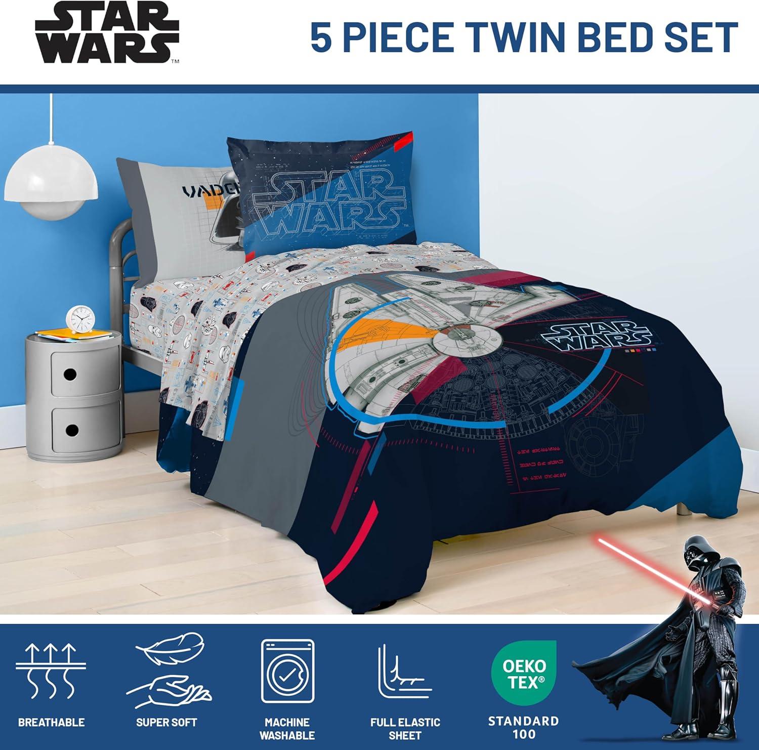 imageJay Franco Kids Comforter Set Includes Sheets and Pillow Covers Soft and Cozy Bed Set for Stylish Room Decor Beige Harry Potter 5 Piece Twin Size BeddingDark Blue Star Wars