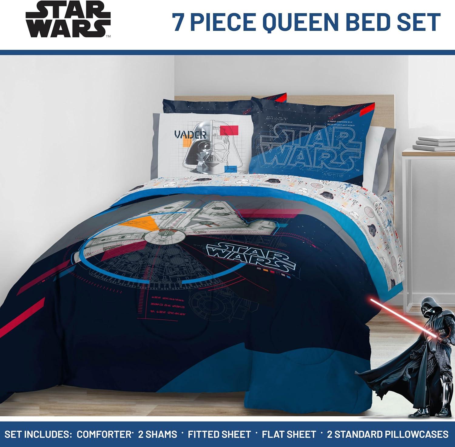 imageJay Franco Kids Comforter Set Includes Sheets and Pillow Covers Soft and Cozy Bed Set for Stylish Room Decor Beige Harry Potter 5 Piece Twin Size BeddingDark Blue Star Wars