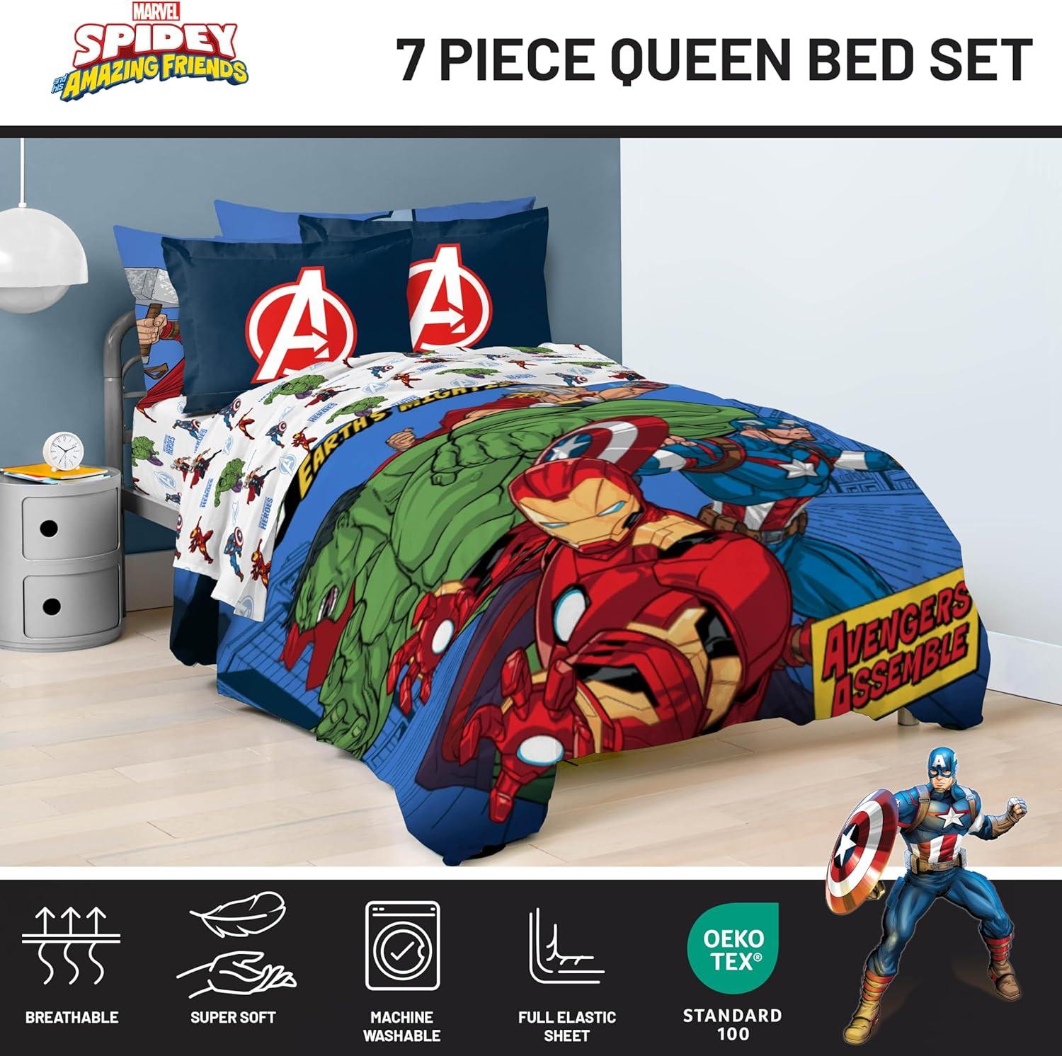imageJay Franco Kids Comforter Set Includes Sheets and Pillow Covers Soft and Cozy Bed Set for Stylish Room Decor Beige Harry Potter 5 Piece Twin Size BeddingBlue Avengers