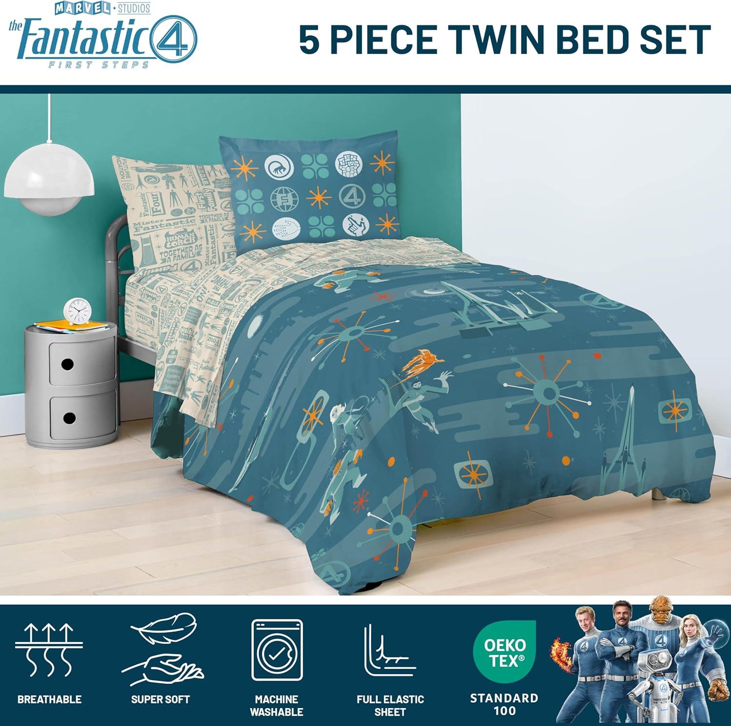 imageJay Franco Kids Comforter Set Includes Sheets and Pillow Covers Soft and Cozy Bed Set for Stylish Room Decor Beige Harry Potter 5 Piece Twin Size BeddingBlue Fantastic Four