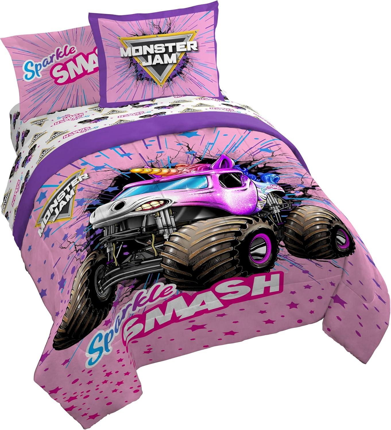 imageJay Franco Kids Comforter Set Includes Sheets and Pillow Covers Soft and Cozy Bed Set for Stylish Room Decor Beige Harry Potter 5 Piece Twin Size BeddingPink Monster Jam
