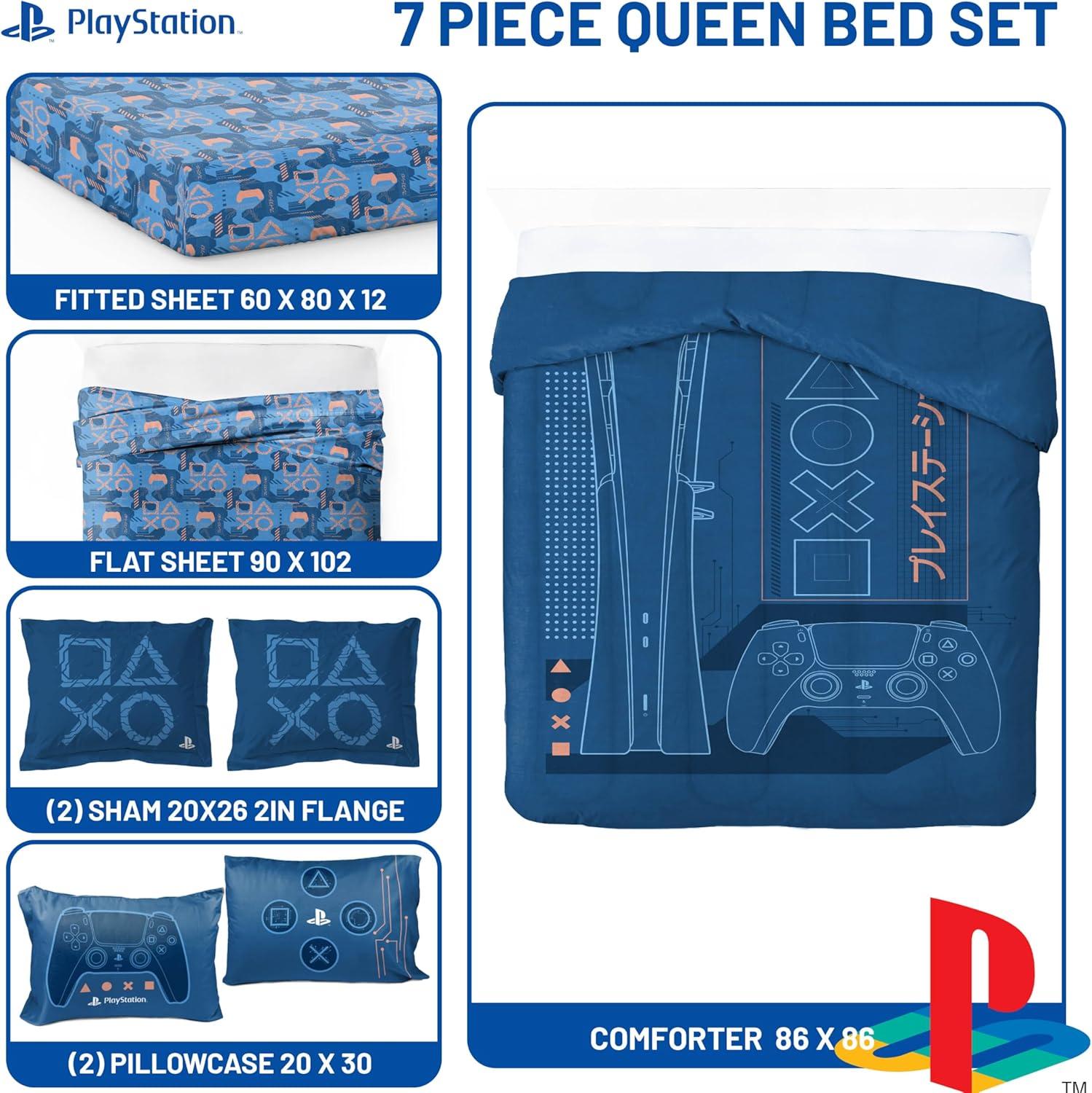 imageJay Franco Kids Comforter Set Includes Sheets and Pillow Covers Soft and Cozy Bed Set for Stylish Room Decor Beige Harry Potter 5 Piece Twin Size BeddingBlue Playstation