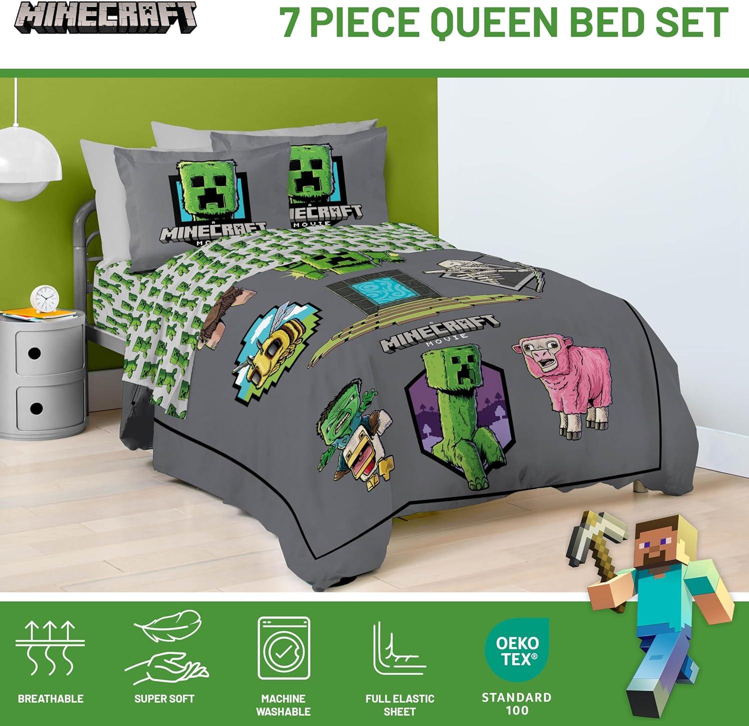 imageJay Franco Kids Comforter Set Includes Sheets and Pillow Covers Soft and Cozy Bed Set for Stylish Room Decor Beige Harry Potter 5 Piece Twin Size BeddingGrey Minecraft Movie