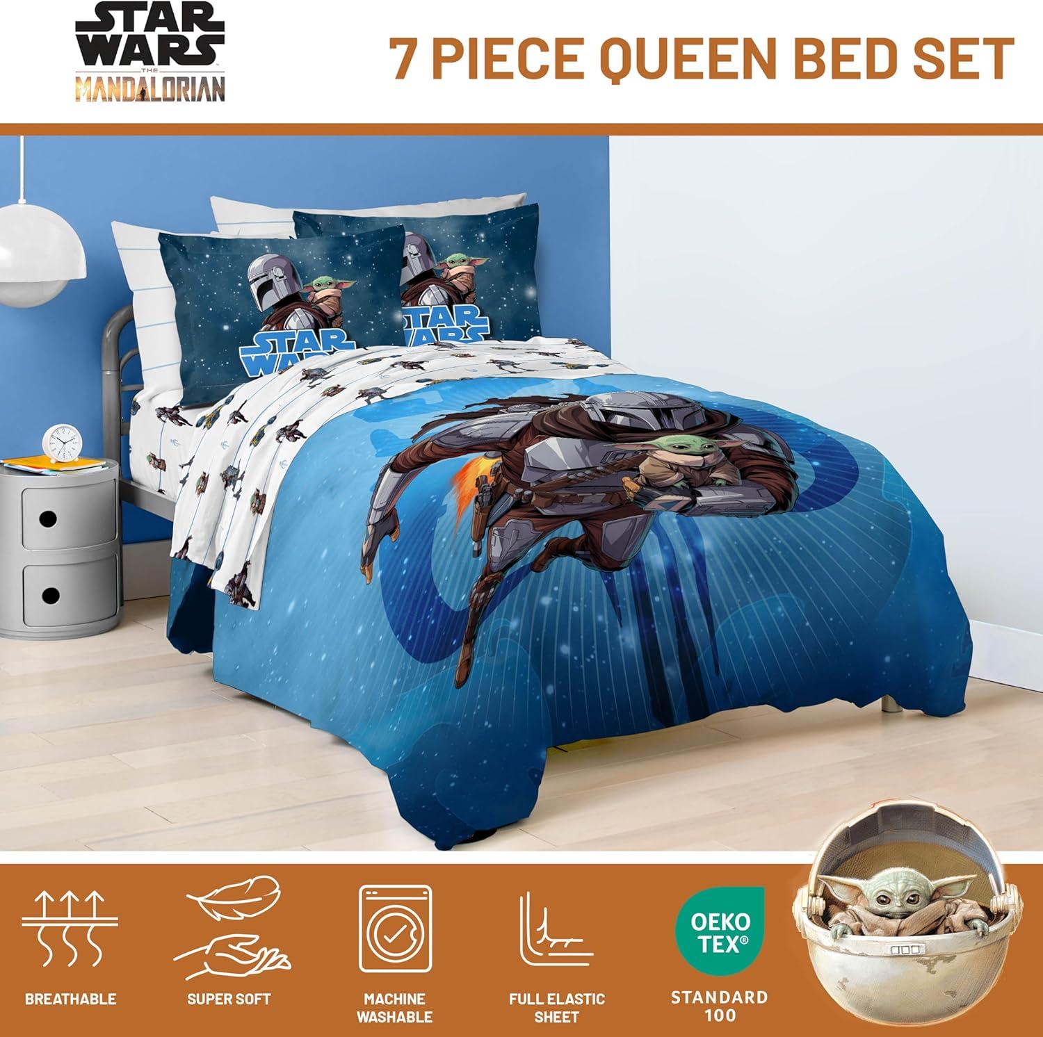 imageJay Franco Kids Comforter Set Includes Sheets and Pillow Covers Soft and Cozy Bed Set for Stylish Room Decor Beige Harry Potter 5 Piece Twin Size BeddingBlue the Mandalorian