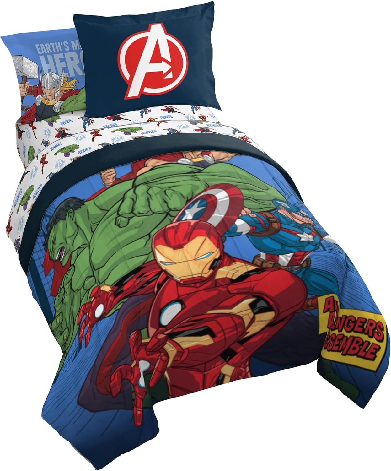 imageJay Franco Kids Comforter Set Includes Sheets and Pillow Covers Soft and Cozy Bed Set for Stylish Room Decor Beige Harry Potter 5 Piece Twin Size BeddingBlue Avengers