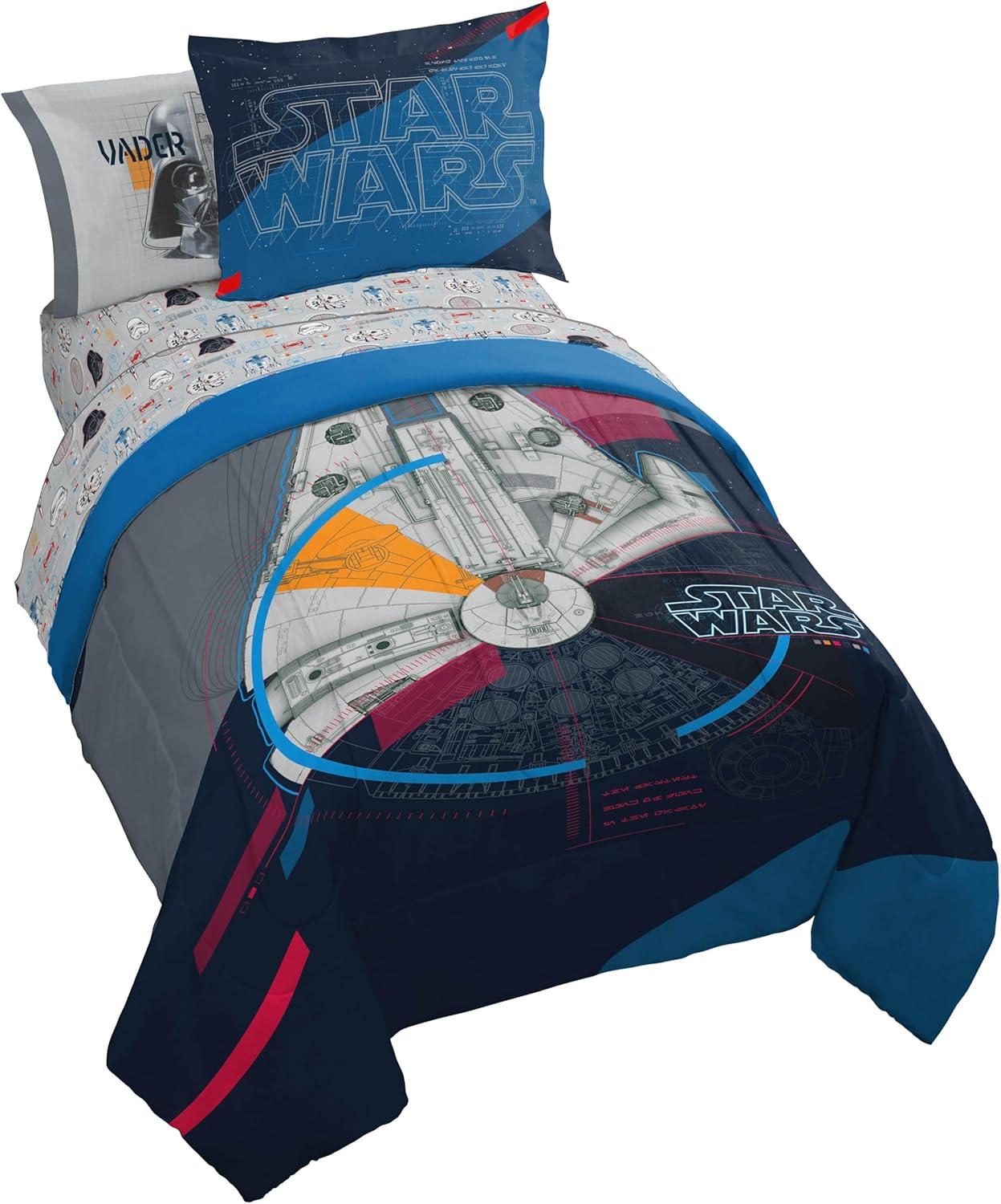 imageJay Franco Kids Comforter Set Includes Sheets and Pillow Covers Soft and Cozy Bed Set for Stylish Room Decor Beige Harry Potter 5 Piece Twin Size BeddingDark Blue Star Wars