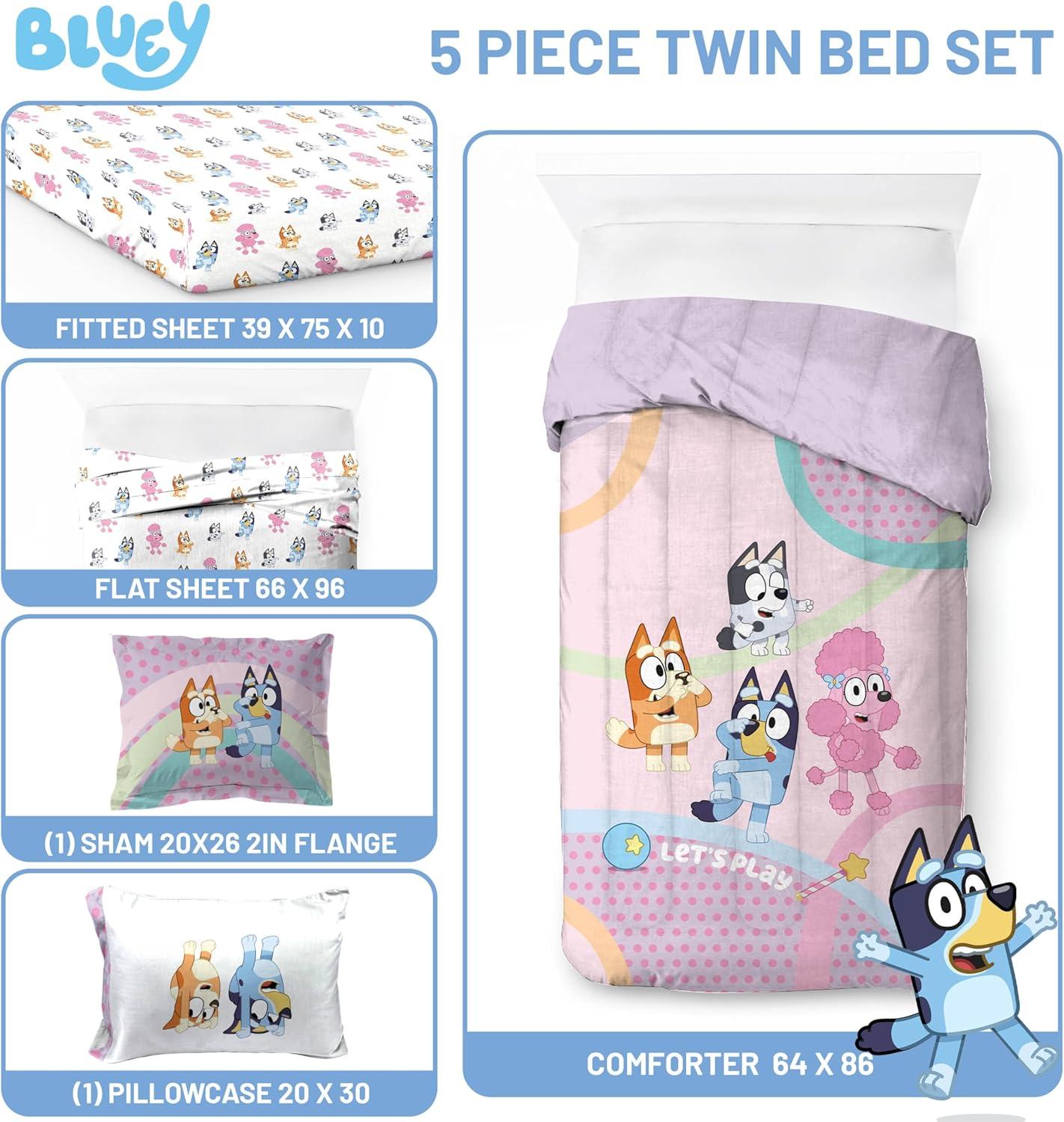 imageJay Franco Kids Comforter Set Includes Sheets and Pillow Covers Soft and Cozy Bed Set for Stylish Room Decor Beige Harry Potter 5 Piece Twin Size BeddingPink Bluey