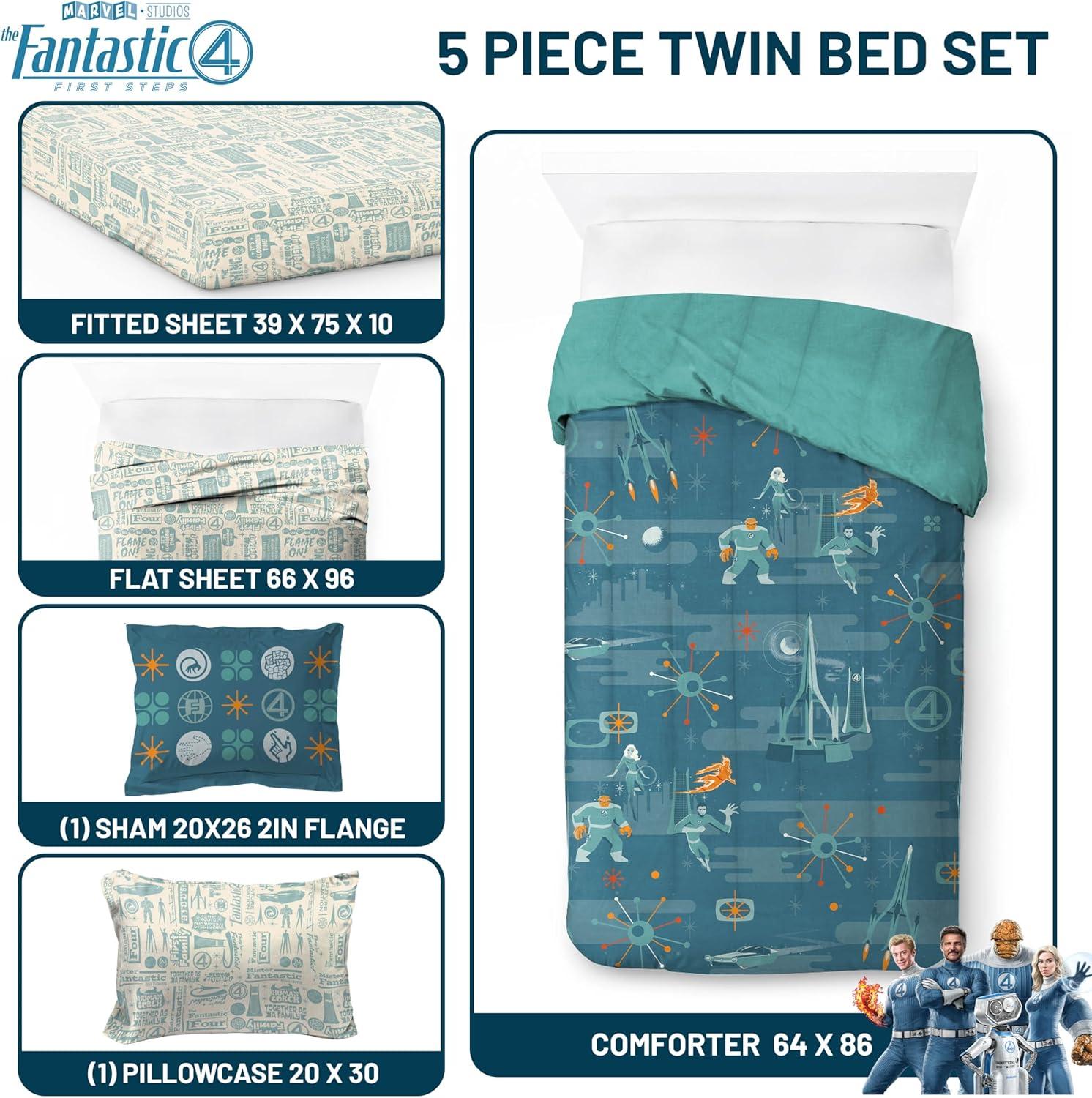 imageJay Franco Kids Comforter Set Includes Sheets and Pillow Covers Soft and Cozy Bed Set for Stylish Room Decor Beige Harry Potter 5 Piece Twin Size BeddingBlue Fantastic Four