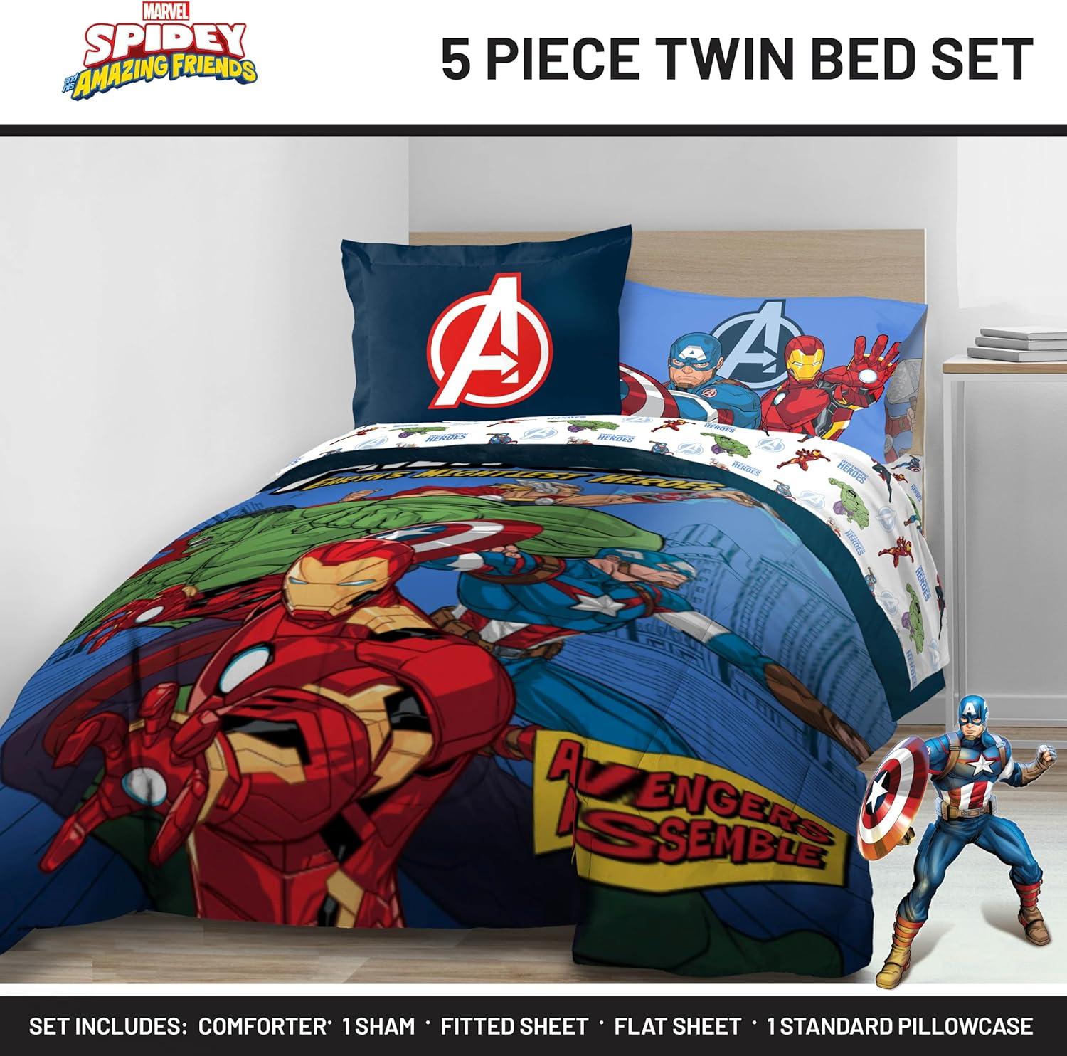 imageJay Franco Kids Comforter Set Includes Sheets and Pillow Covers Soft and Cozy Bed Set for Stylish Room Decor Beige Harry Potter 5 Piece Twin Size BeddingBlue Avengers