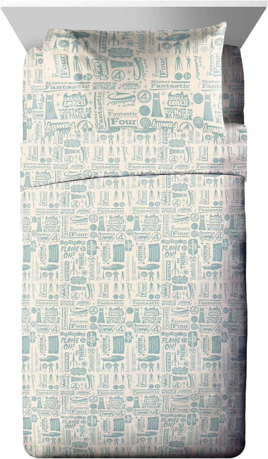 imageJay Franco Kids Comforter Set Includes Sheets and Pillow Covers Soft and Cozy Bed Set for Stylish Room Decor Beige Harry Potter 5 Piece Twin Size BeddingBlue Fantastic Four