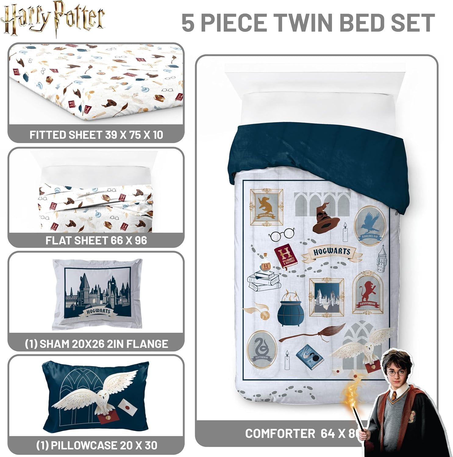 imageJay Franco Kids Comforter Set Includes Sheets and Pillow Covers Soft and Cozy Bed Set for Stylish Room Decor Beige Harry Potter 5 Piece Twin Size BeddingDark Grey Harry Potter