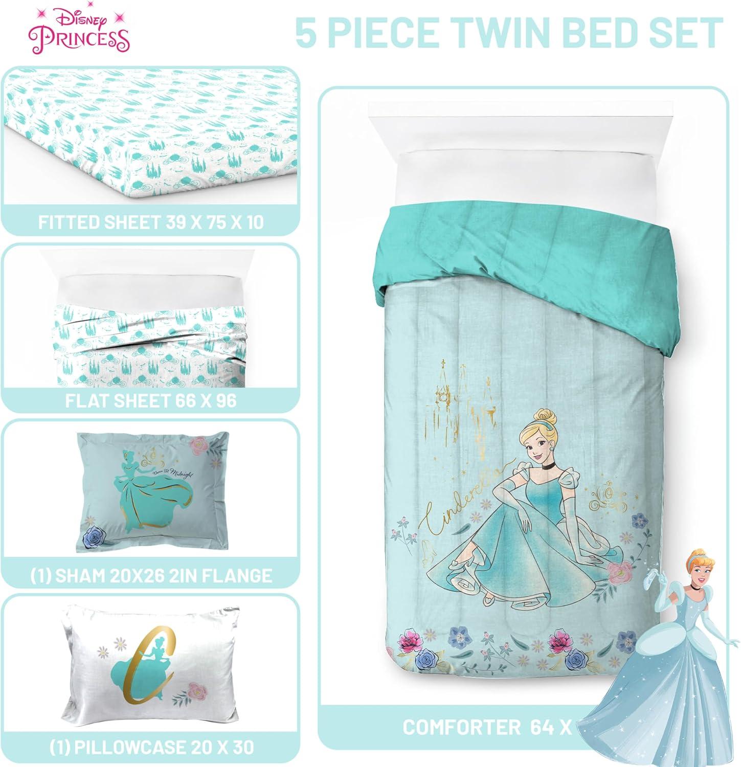 imageJay Franco Kids Comforter Set Includes Sheets and Pillow Covers Soft and Cozy Bed Set for Stylish Room Decor Blue Bluey amp Bingo 5 Piece TwinBlue Princess Cinderella