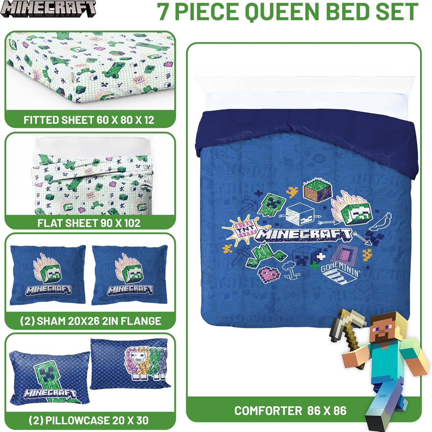 imageJay Franco Kids Comforter Set Includes Sheets and Pillow Covers Soft and Cozy Bed Set for Stylish Room Decor Blue Bluey amp Bingo 5 Piece TwinBlue Minecraft 02