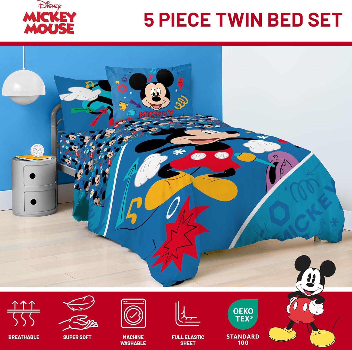 imageJay Franco Kids Comforter Set Includes Sheets and Pillow Covers Soft and Cozy Bed Set for Stylish Room Decor Blue Bluey amp Bingo 5 Piece TwinBlue Mickey Mouse