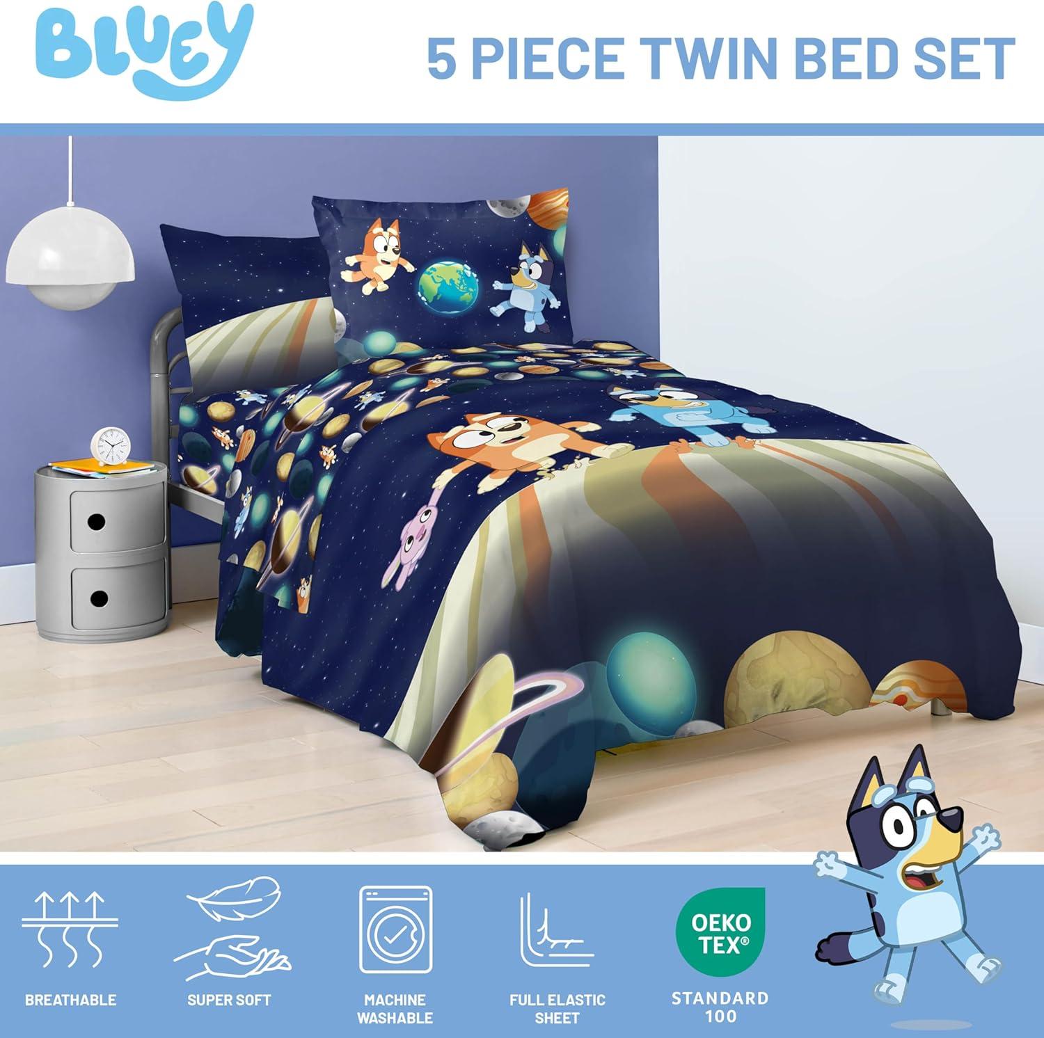 imageJay Franco Kids Comforter Set Includes Sheets and Pillow Covers Soft and Cozy Bed Set for Stylish Room Decor Blue Bluey amp Bingo 5 Piece TwinBlue Bluey Bingo
