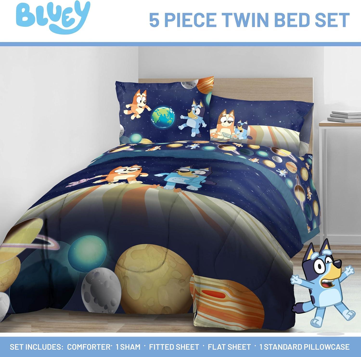 imageJay Franco Kids Comforter Set Includes Sheets and Pillow Covers Soft and Cozy Bed Set for Stylish Room Decor Blue Bluey amp Bingo 5 Piece TwinBlue Bluey Bingo