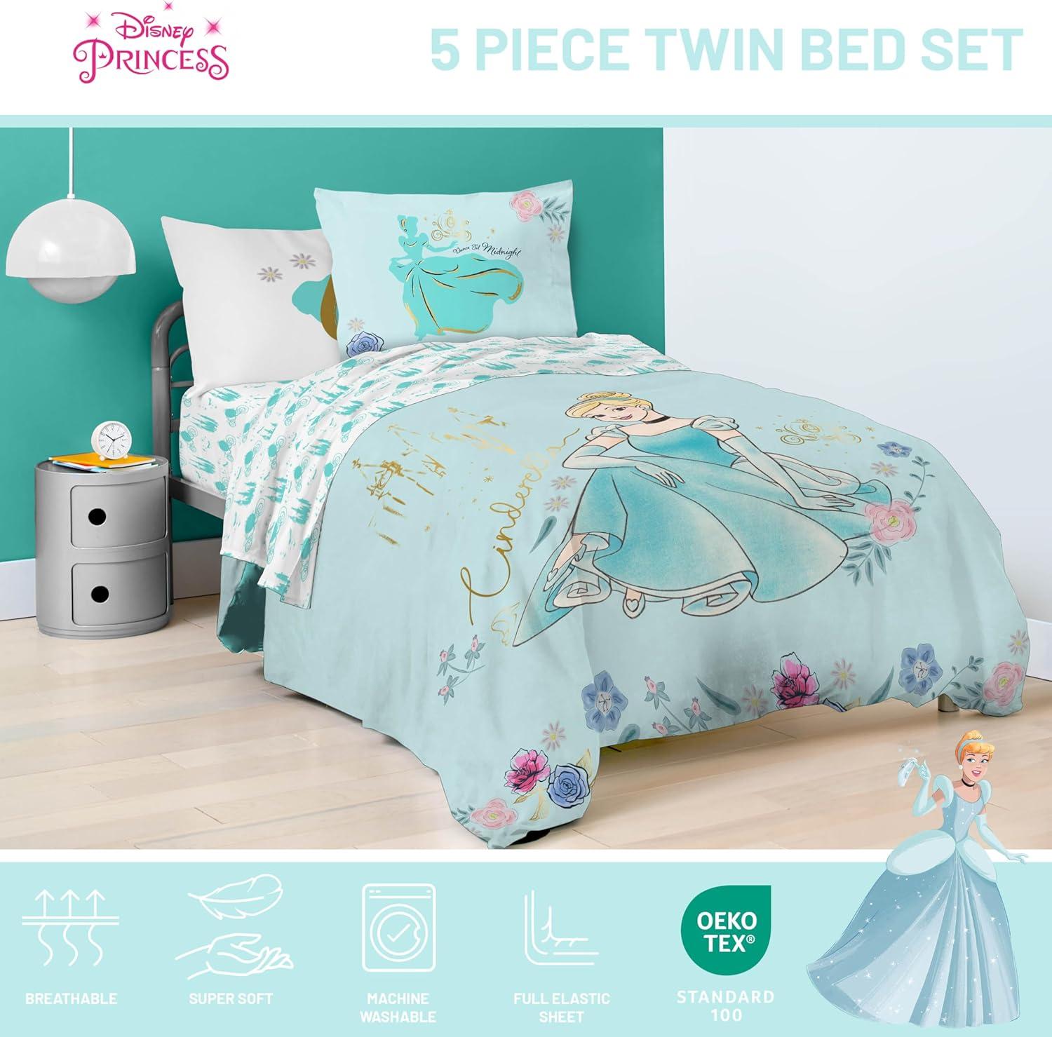 imageJay Franco Kids Comforter Set Includes Sheets and Pillow Covers Soft and Cozy Bed Set for Stylish Room Decor Blue Bluey amp Bingo 5 Piece TwinBlue Princess Cinderella