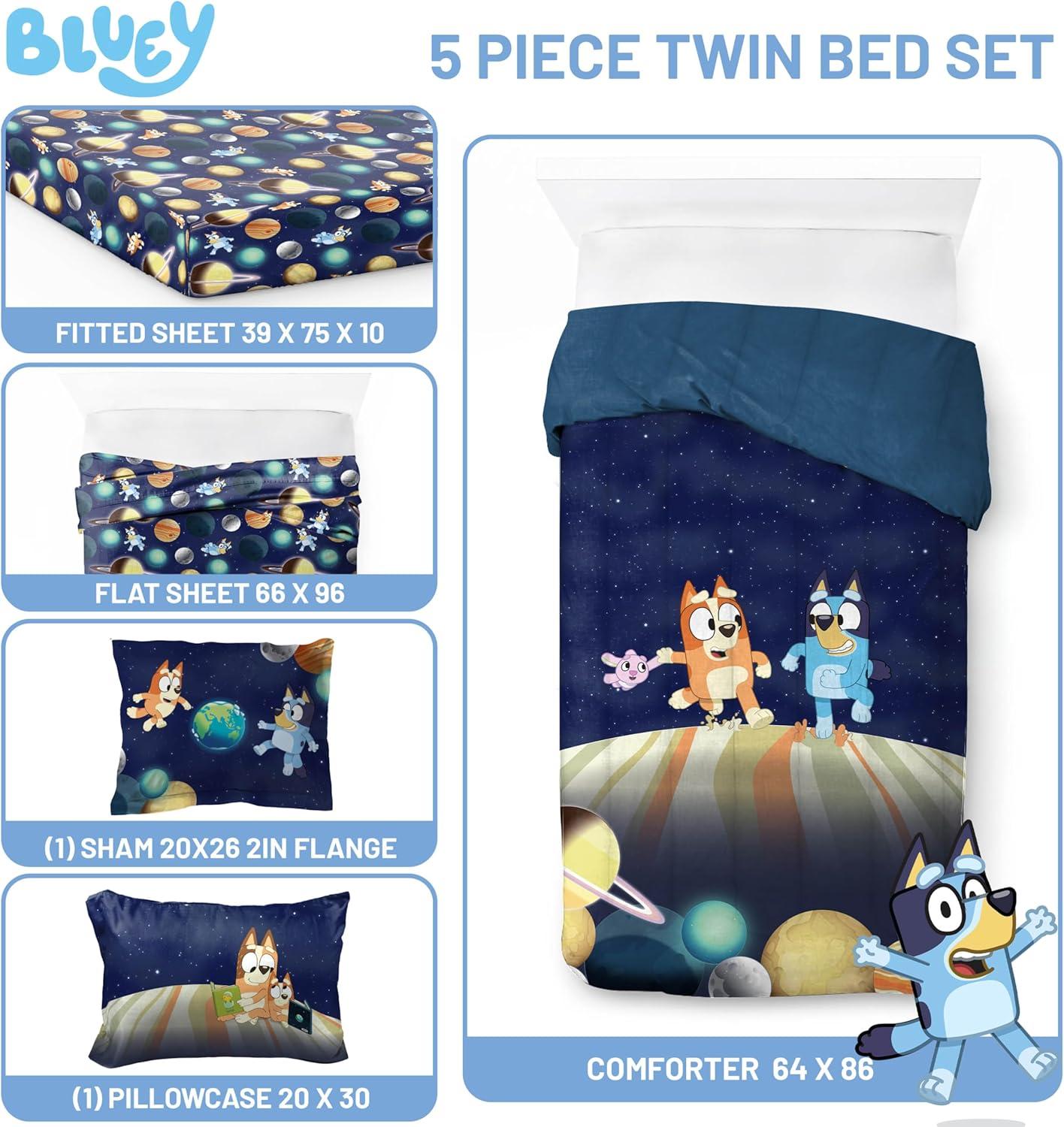 imageJay Franco Kids Comforter Set Includes Sheets and Pillow Covers Soft and Cozy Bed Set for Stylish Room Decor Blue Bluey amp Bingo 5 Piece TwinBlue Bluey Bingo
