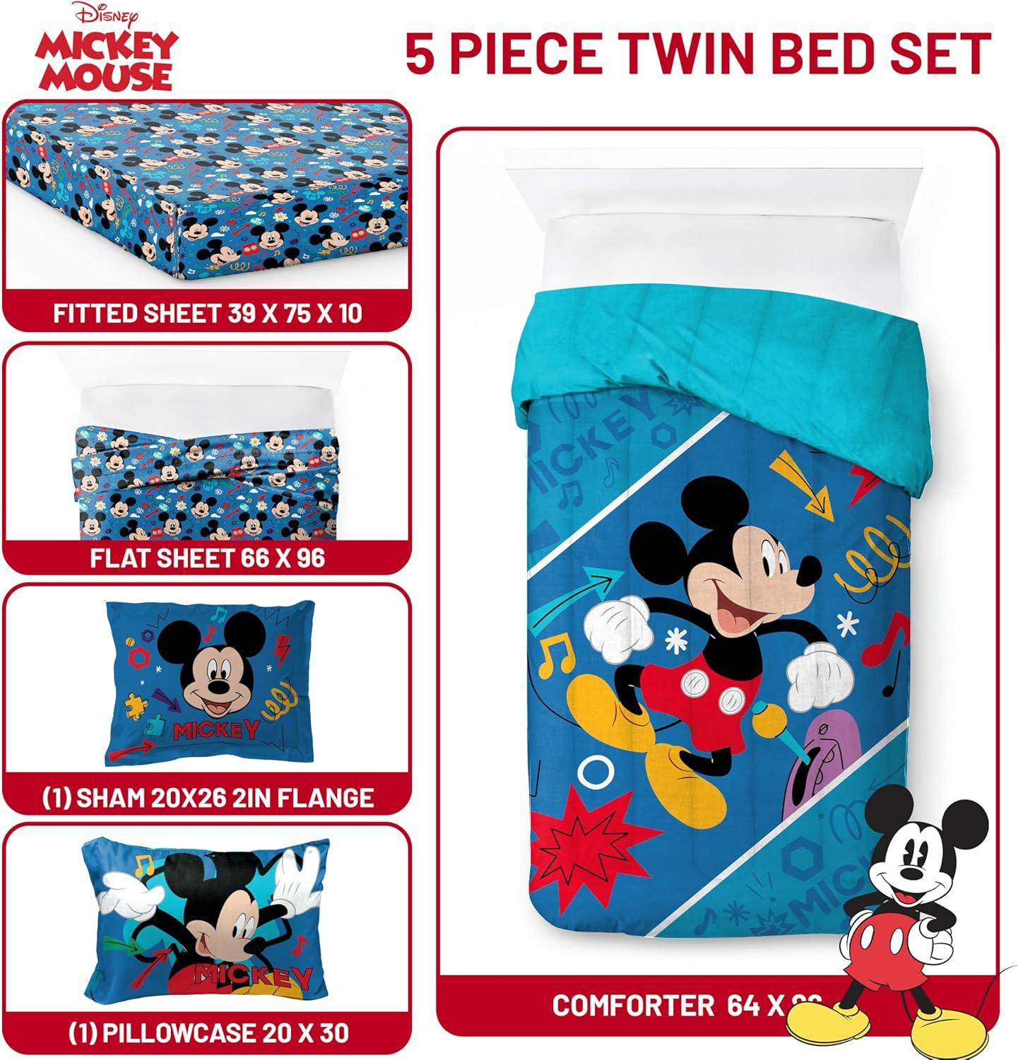 imageJay Franco Kids Comforter Set Includes Sheets and Pillow Covers Soft and Cozy Bed Set for Stylish Room Decor Blue Bluey amp Bingo 5 Piece TwinBlue Mickey Mouse