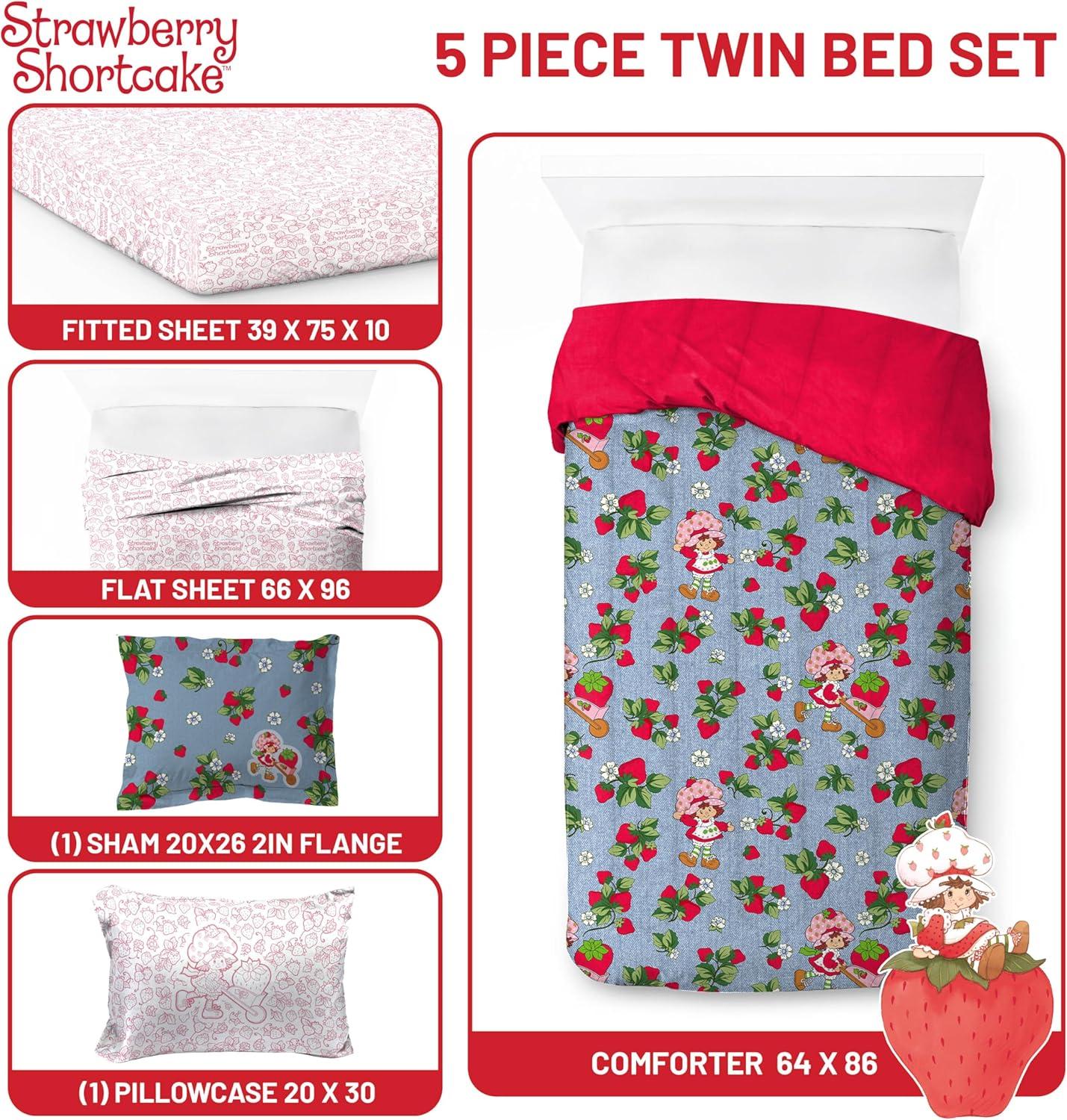 imageJay Franco Kids Comforter Set Includes Sheets and Pillow Covers Soft and Cozy Bed Set for Stylish Room Decor Blue Bluey amp Bingo 5 Piece TwinBlue Strawberry Shortcake