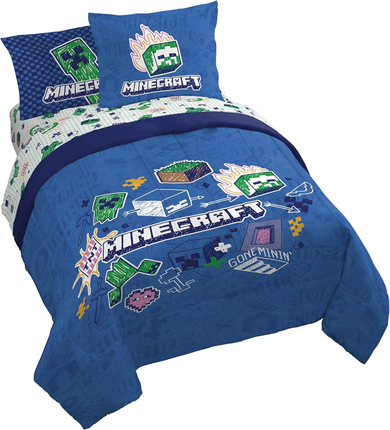imageJay Franco Kids Comforter Set Includes Sheets and Pillow Covers Soft and Cozy Bed Set for Stylish Room Decor Blue Bluey amp Bingo 5 Piece TwinBlue Minecraft 02