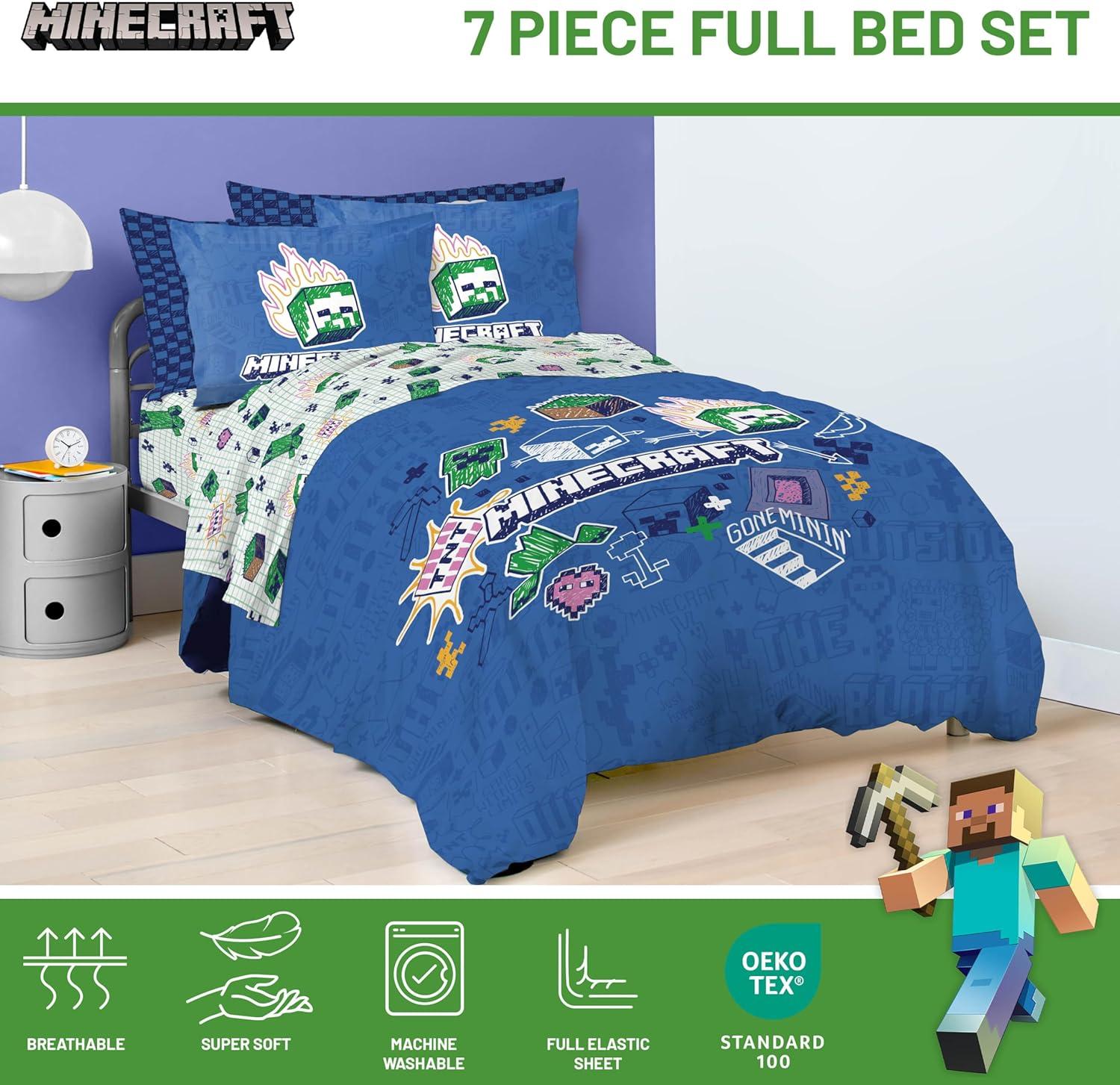 imageJay Franco Kids Comforter Set Includes Sheets and Pillow Covers Soft and Cozy Bed Set for Stylish Room Decor Blue Bluey amp Bingo 5 Piece TwinBlue Minecraft 02