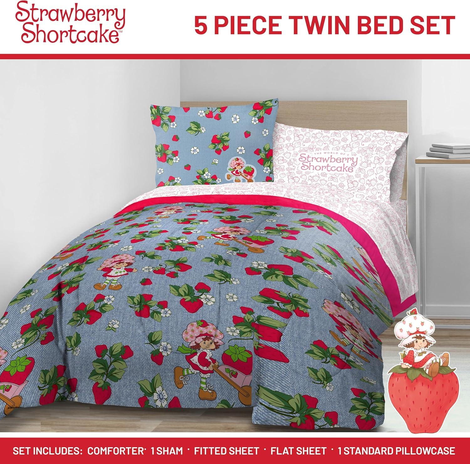imageJay Franco Kids Comforter Set Includes Sheets and Pillow Covers Soft and Cozy Bed Set for Stylish Room Decor Blue Bluey amp Bingo 5 Piece TwinBlue Strawberry Shortcake