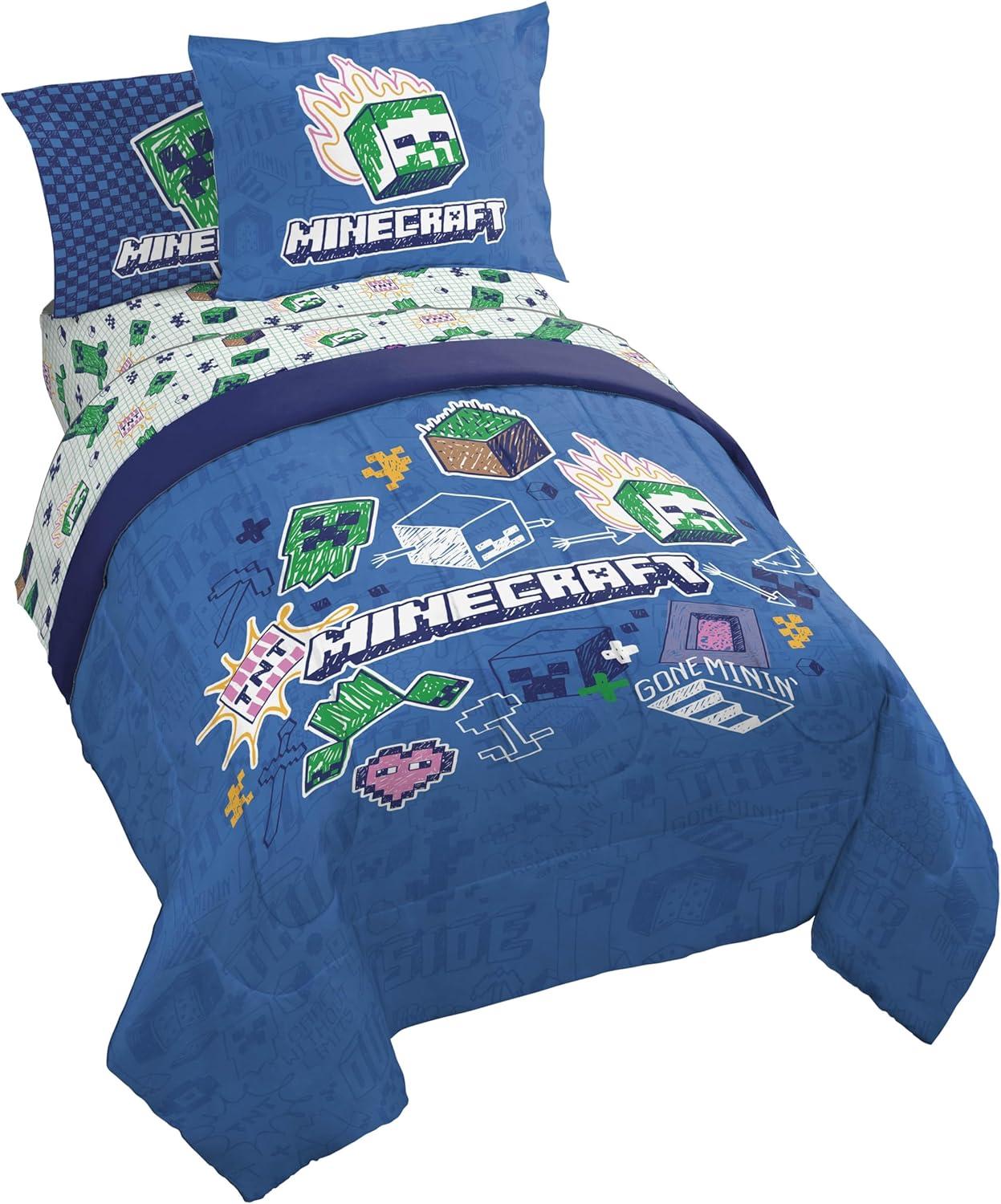imageJay Franco Kids Comforter Set Includes Sheets and Pillow Covers Soft and Cozy Bed Set for Stylish Room Decor Blue Bluey amp Bingo 5 Piece TwinBlue Minecraft 02